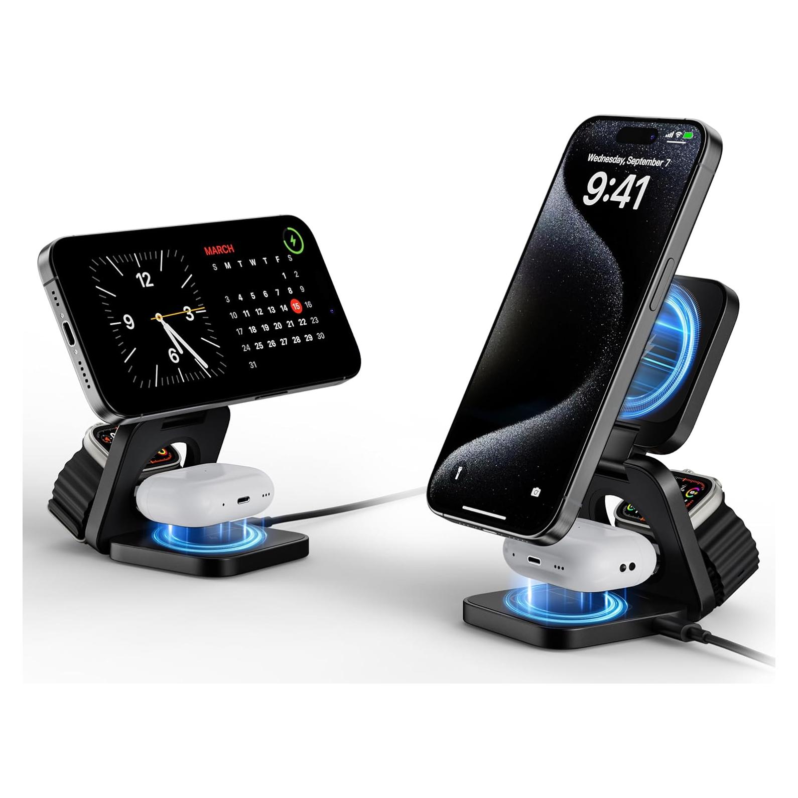 Cargador Inalámbrico 3 en 1 LULULOOK 15W para iPhone y Apple Watch