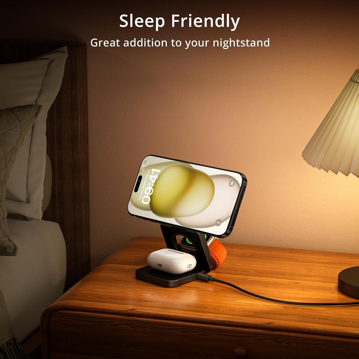 Cargador Inalámbrico 3 en 1 LULULOOK 15W para iPhone y Apple Watch