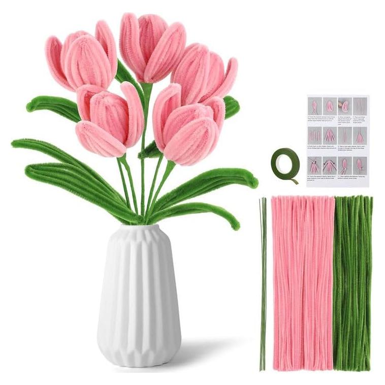 Kit de Manualidades con Limpiapipas UzecPk 130 Piezas Rosa y Verde