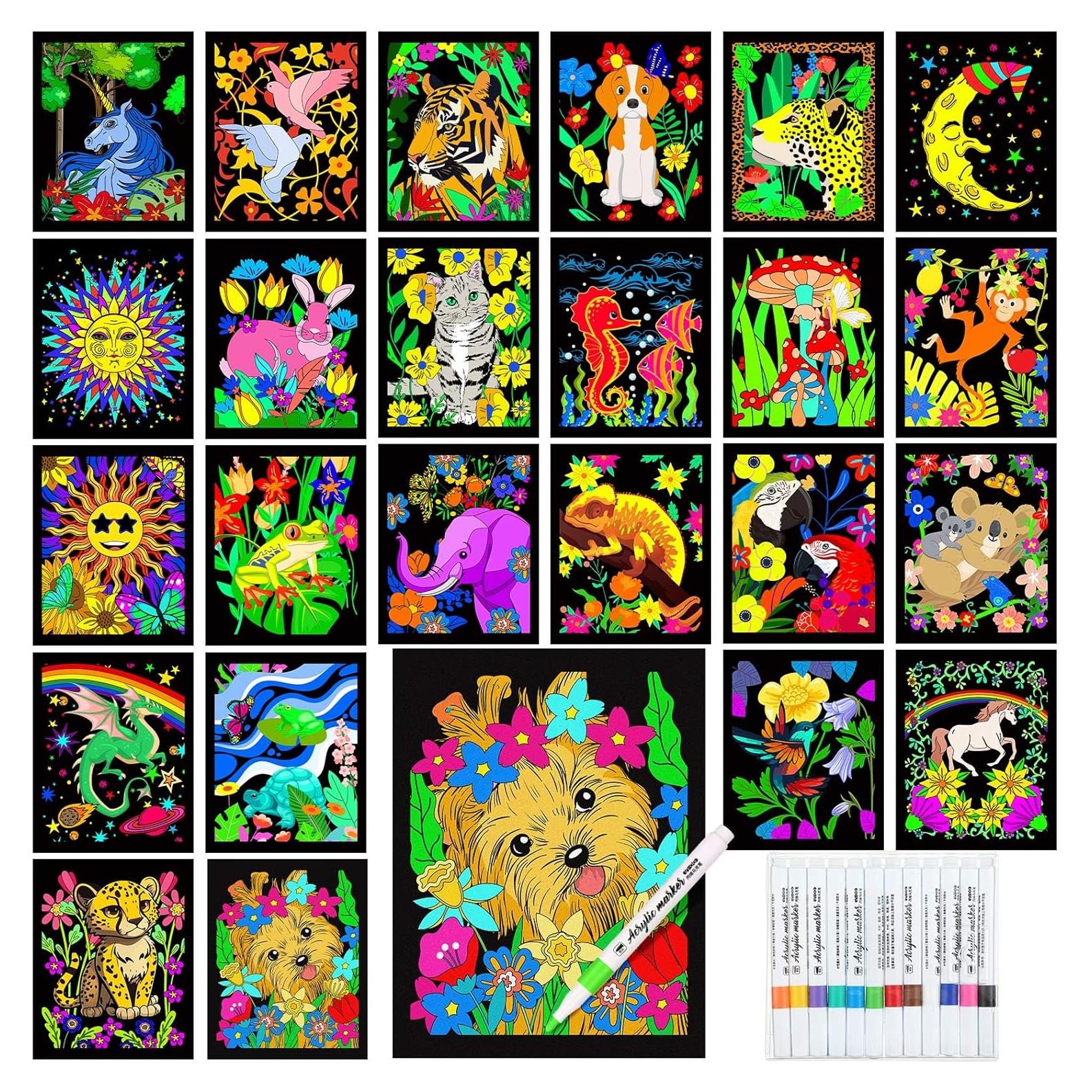 Zhanmai 48 Pósters de Colorear de Terciopelo y 12 Marcadores