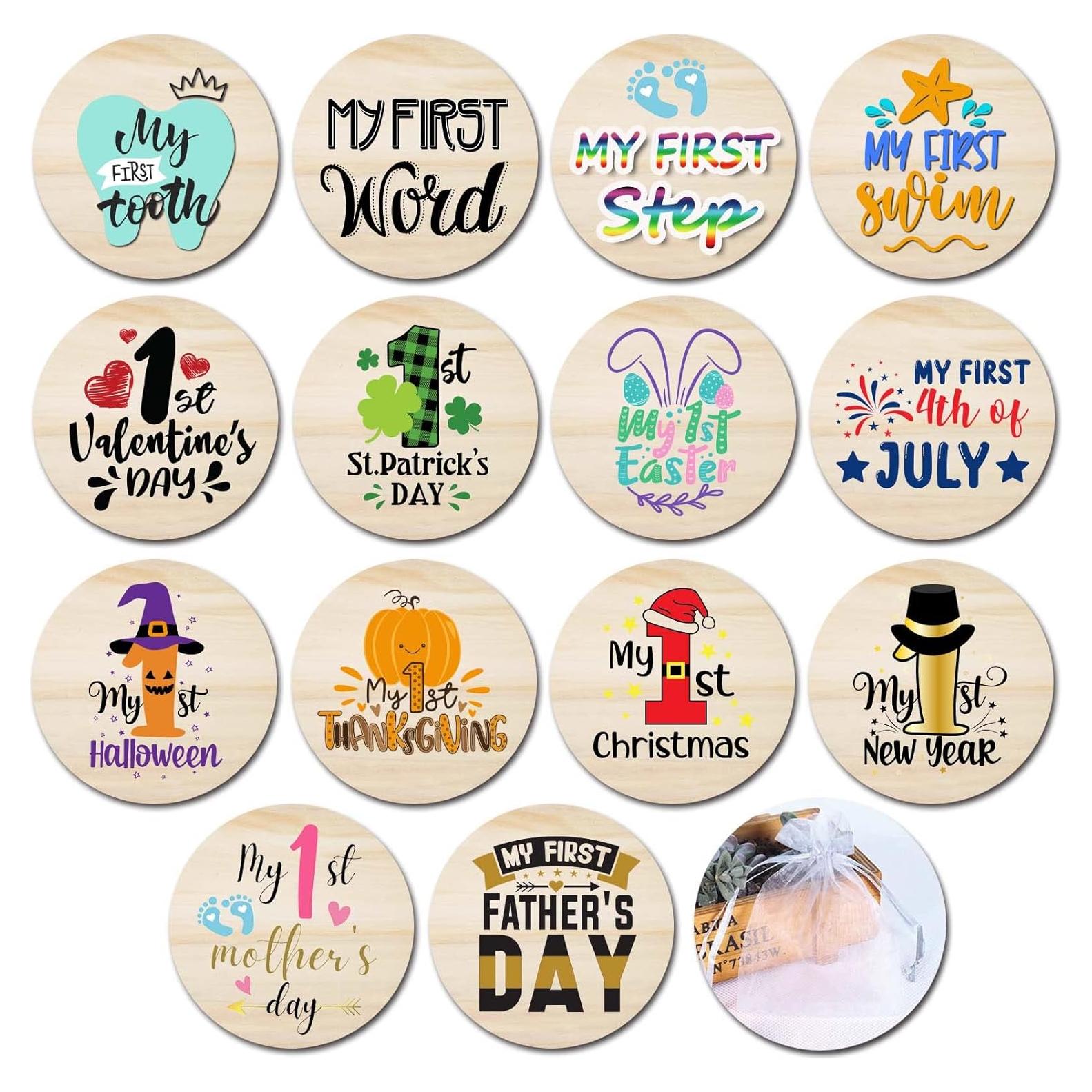 Tarjetas de Hitos Mensuales de Madera RORANIC para Bebés