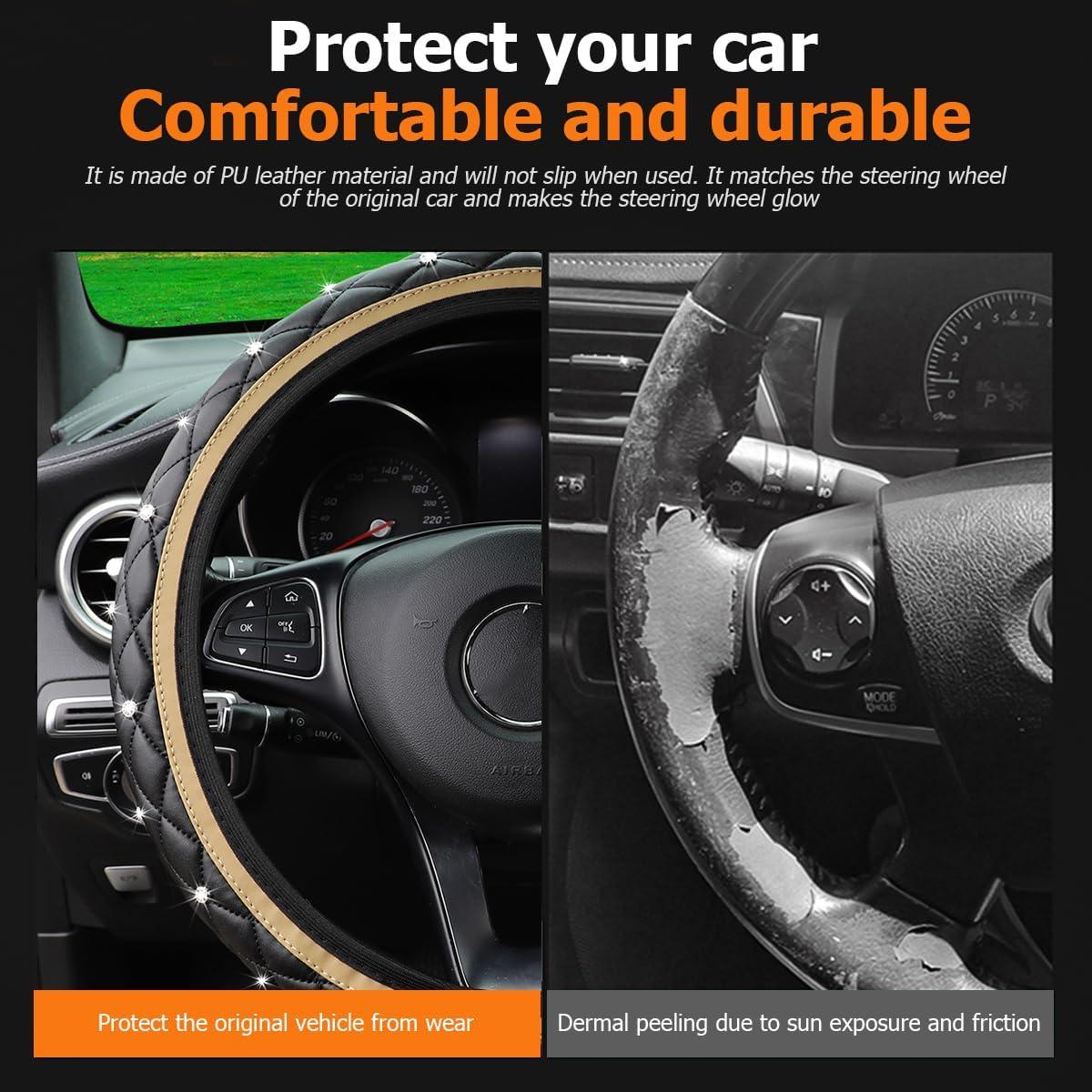 Cubierta de Volante de Coche KHGUZ Beige Antideslizante 37-38cm