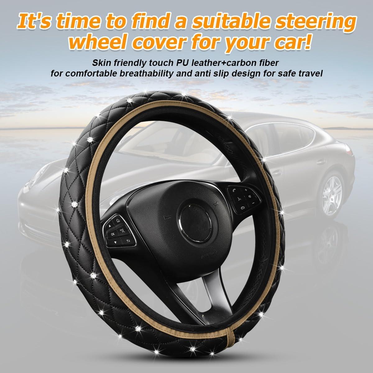 Cubierta de Volante de Coche KHGUZ Beige Antideslizante 37-38cm