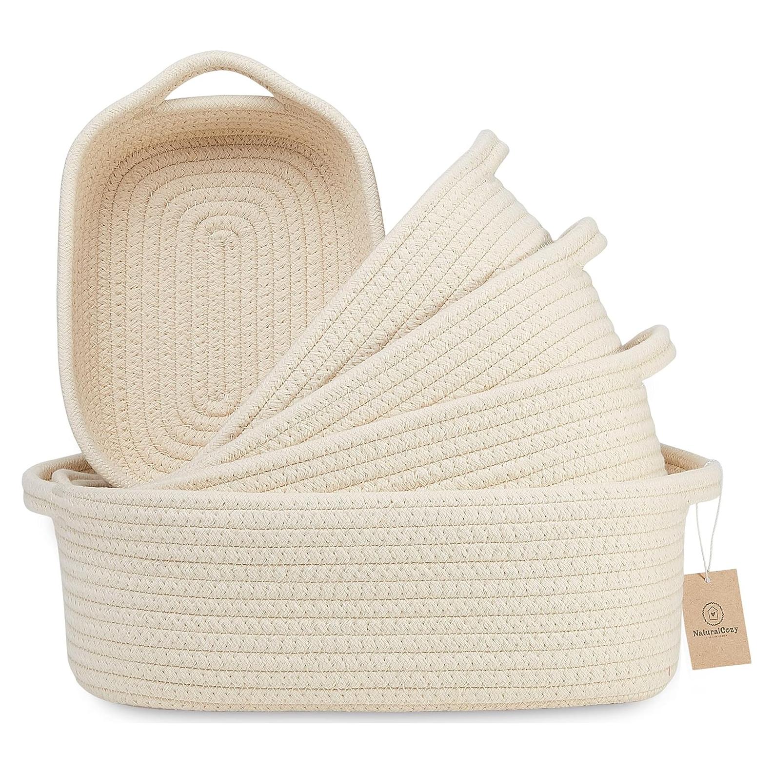 NaturalCozy Juego de 5 Cestas de Almacenamiento de Algodón
