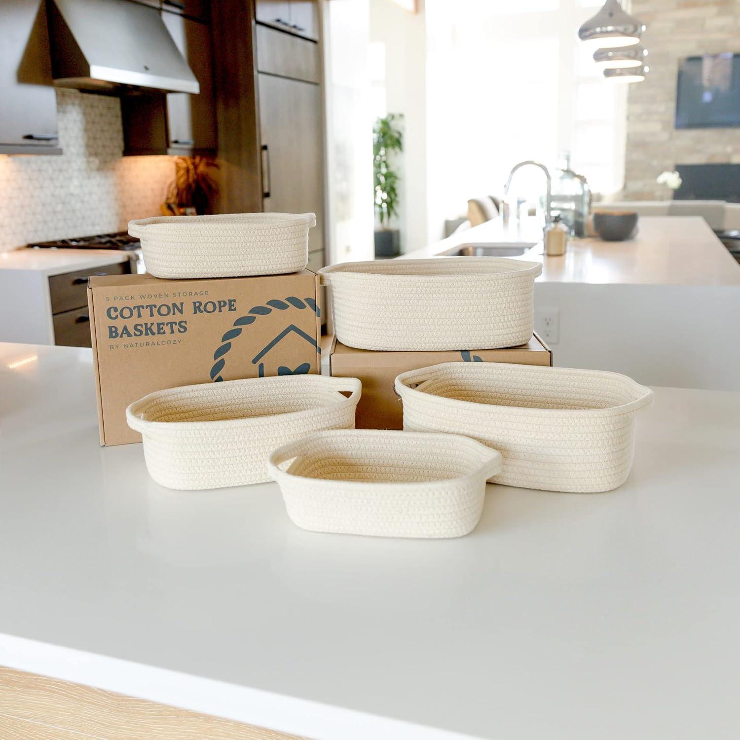 NaturalCozy Juego de 5 Cestas de Almacenamiento de Algodón