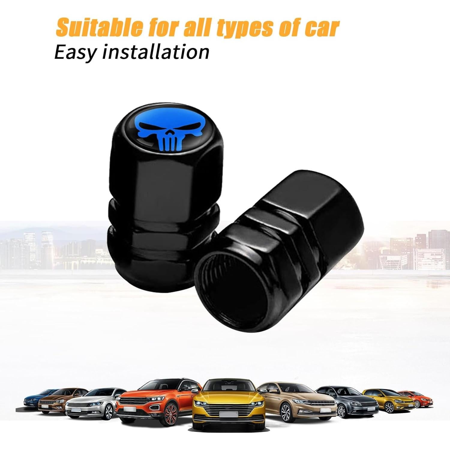 4 Tapas de Válvula de Neumático Sodcay Calavera Azul