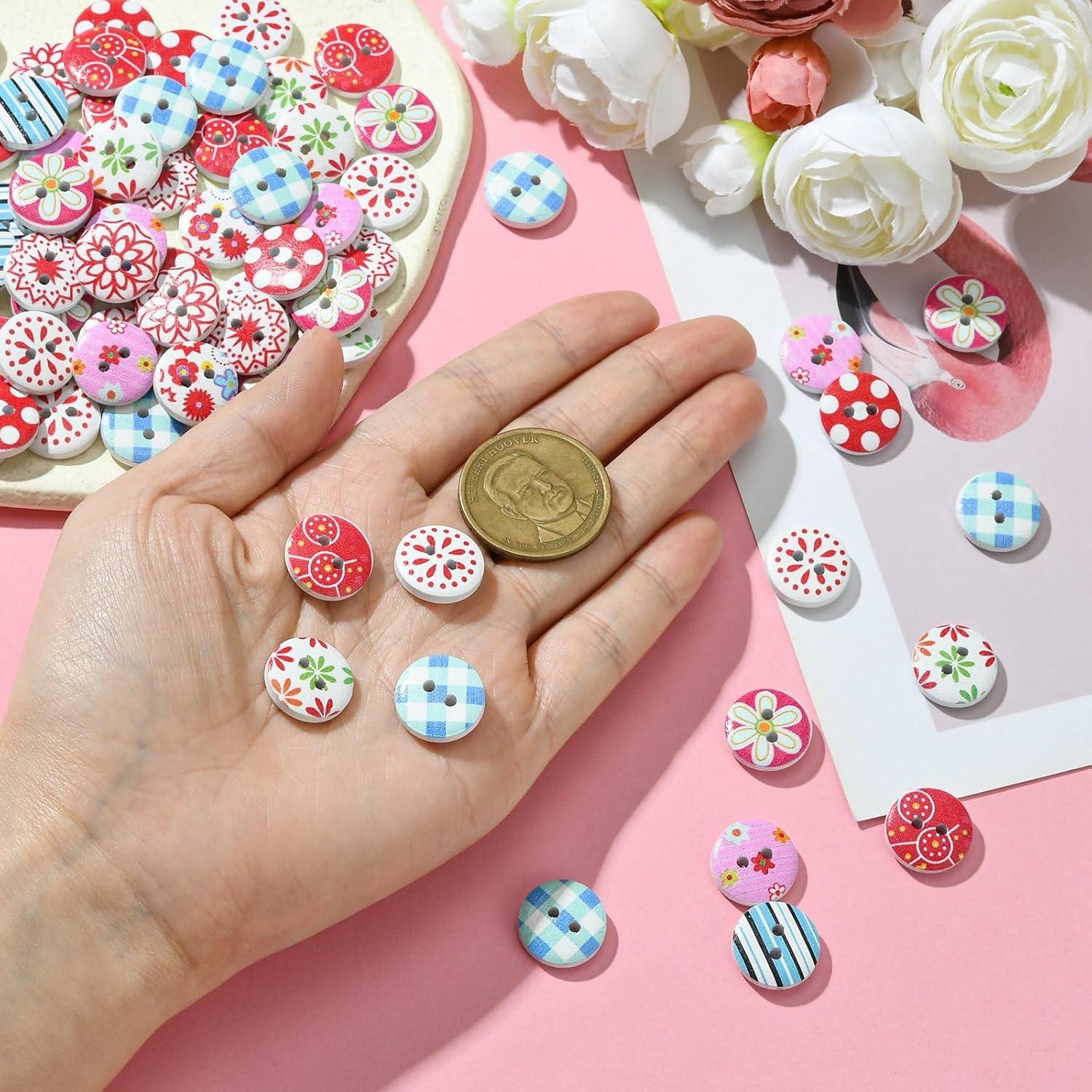 KitBeads 200 Botones de Madera 15mm 2 Agujeros Coloridos