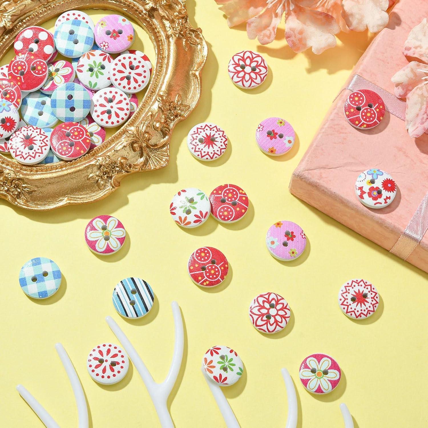 KitBeads 200 Botones de Madera 15mm 2 Agujeros Coloridos