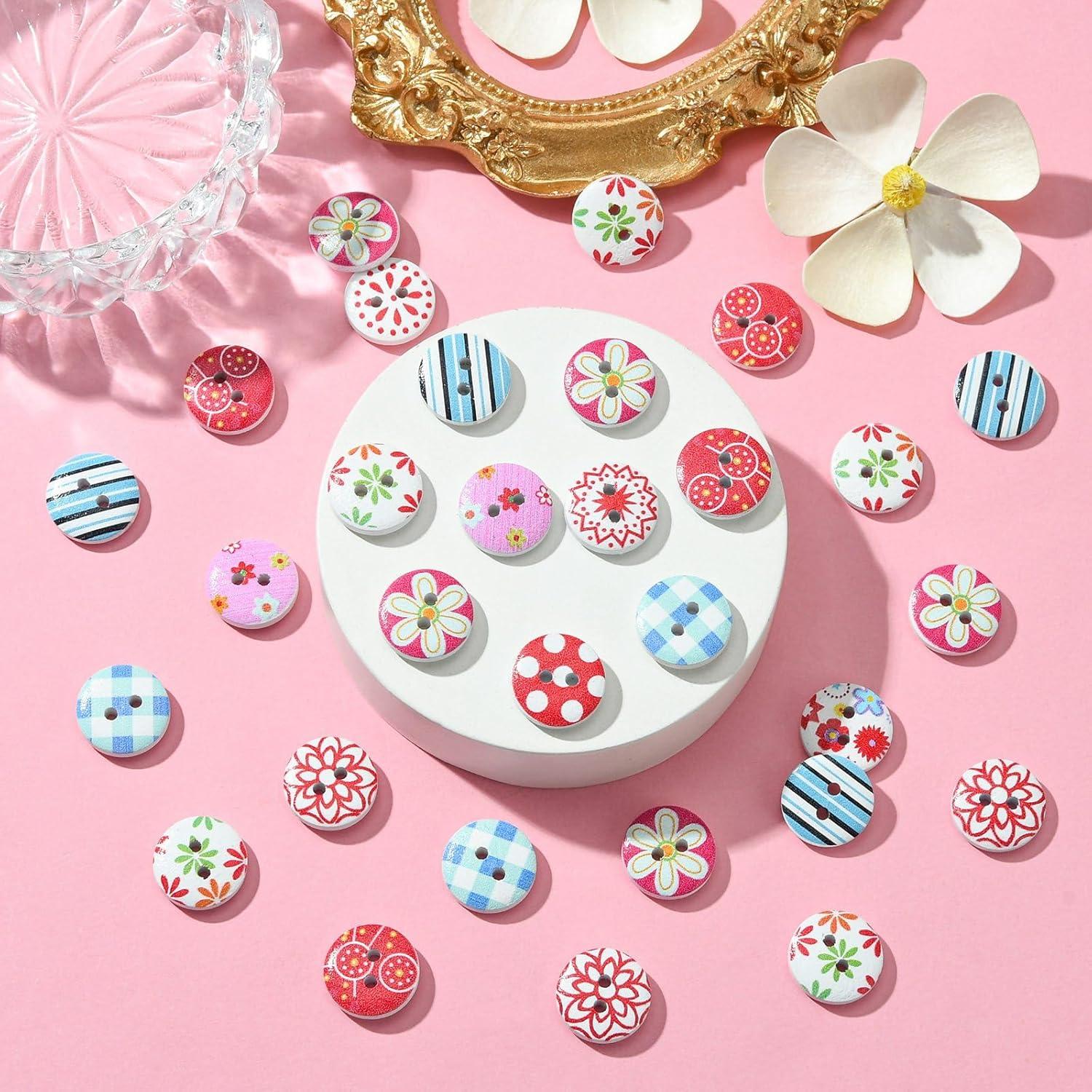 KitBeads 200 Botones de Madera 15mm 2 Agujeros Coloridos