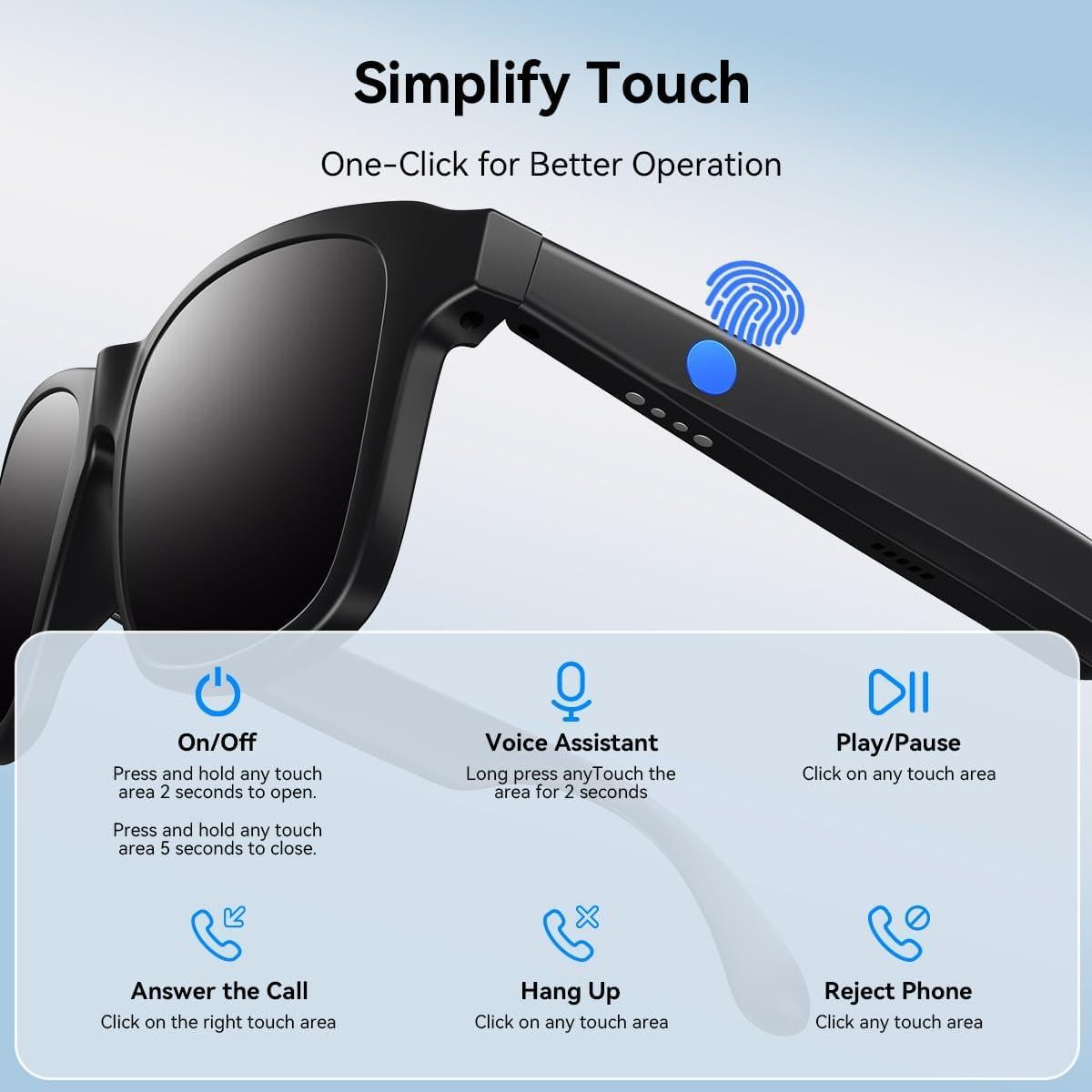 Gafas de Sol Inteligentes Bluetooth Sanqi Youpin UV Lentes Negros