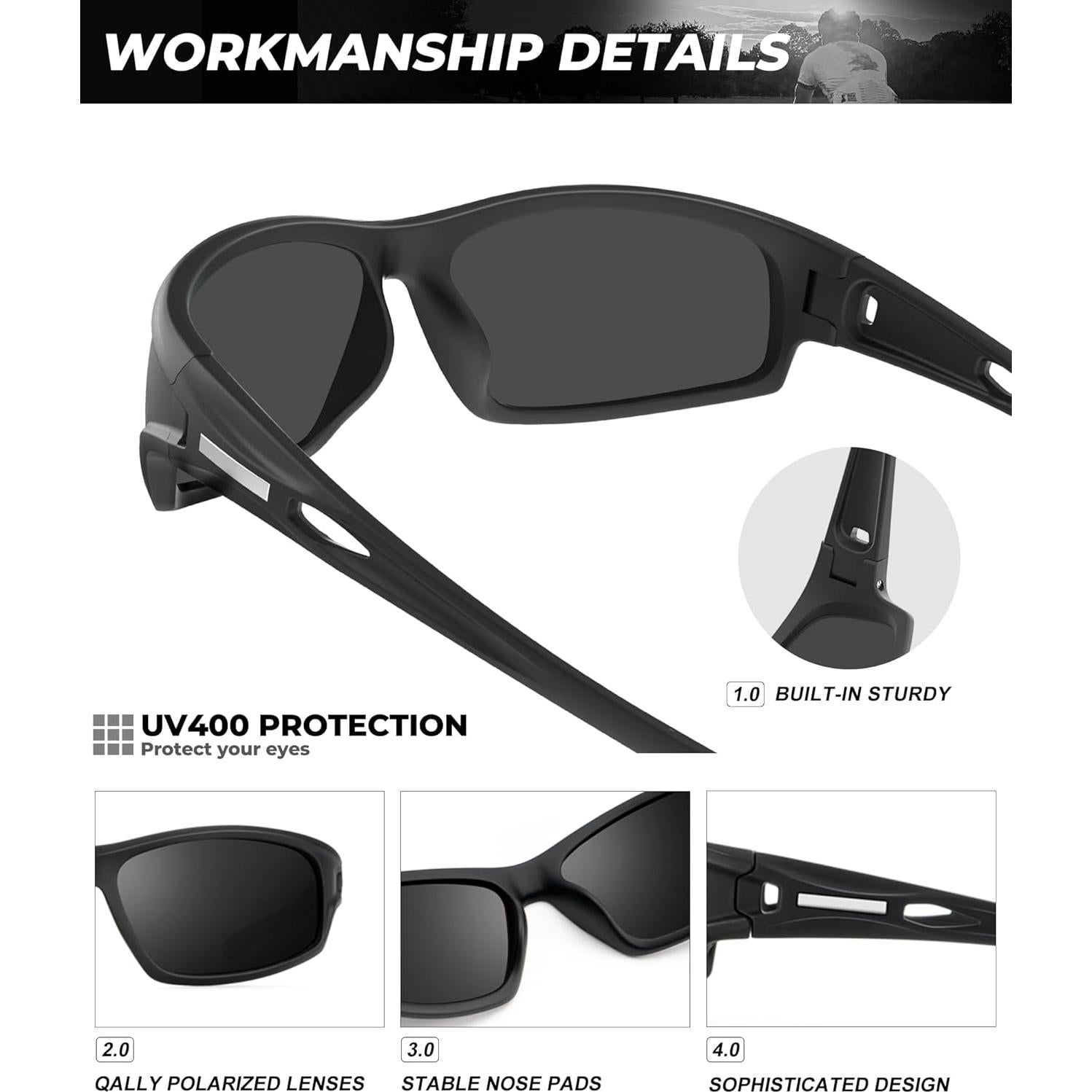 Gafas de sol polarizadas QALLY UV400 para hombres - Negro