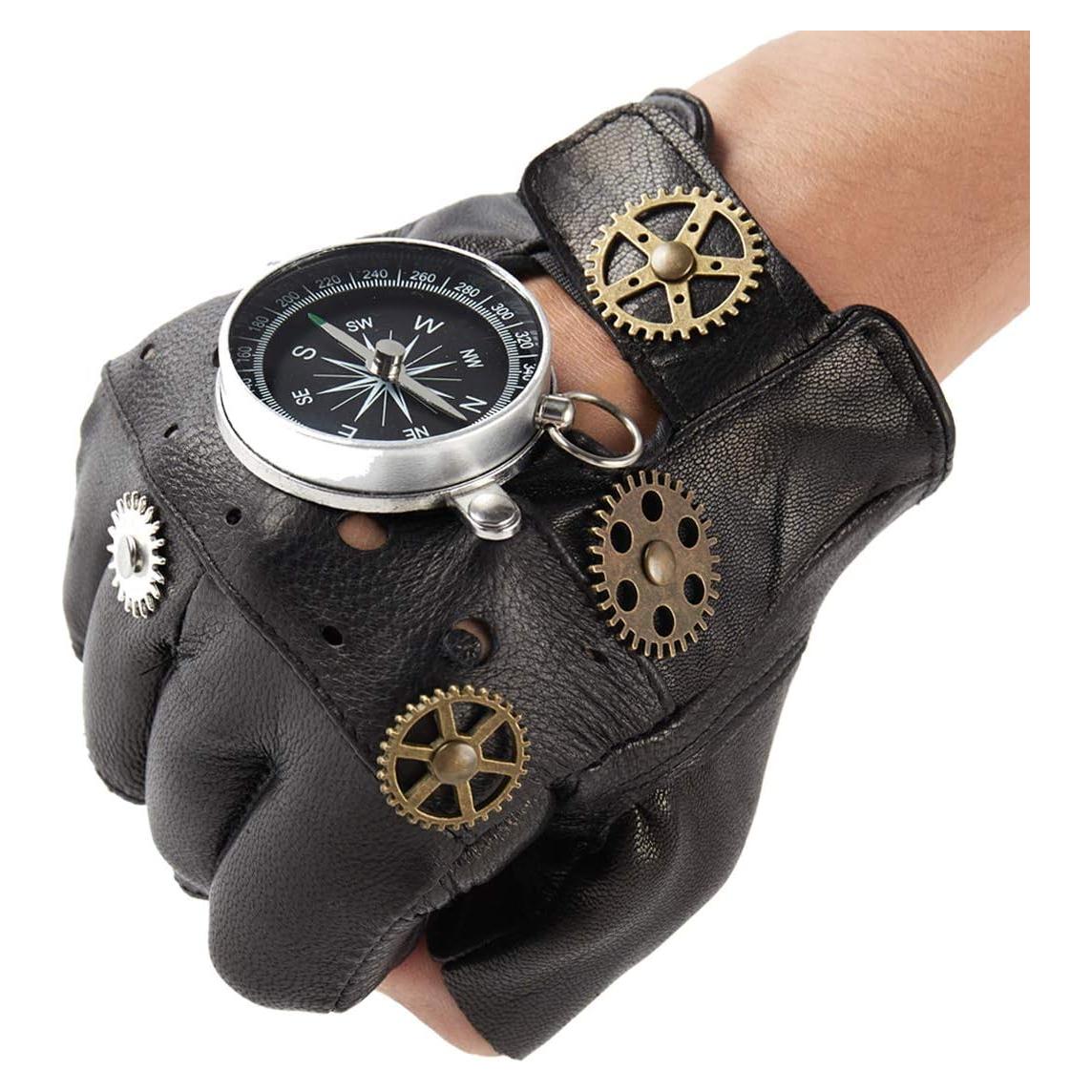 Guantes de Cuero Steampunk KOGOGO para Hombre Sin Dedos