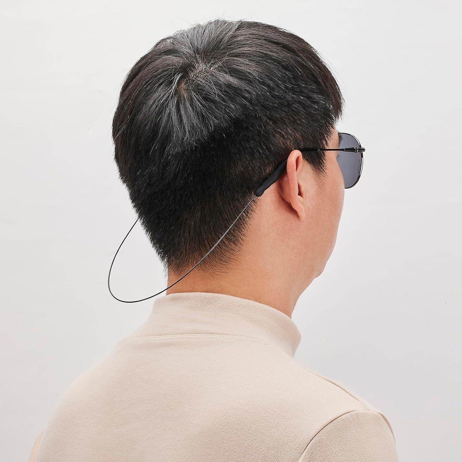 Glasses Strap - Sunglasses Strap, No Tail Wire Eyeglasses Straps Eyewear String, Eye Glasses Holders Around Neck for Men, Women, Kids, Glasses Chain, String(3pcs Black 16in)