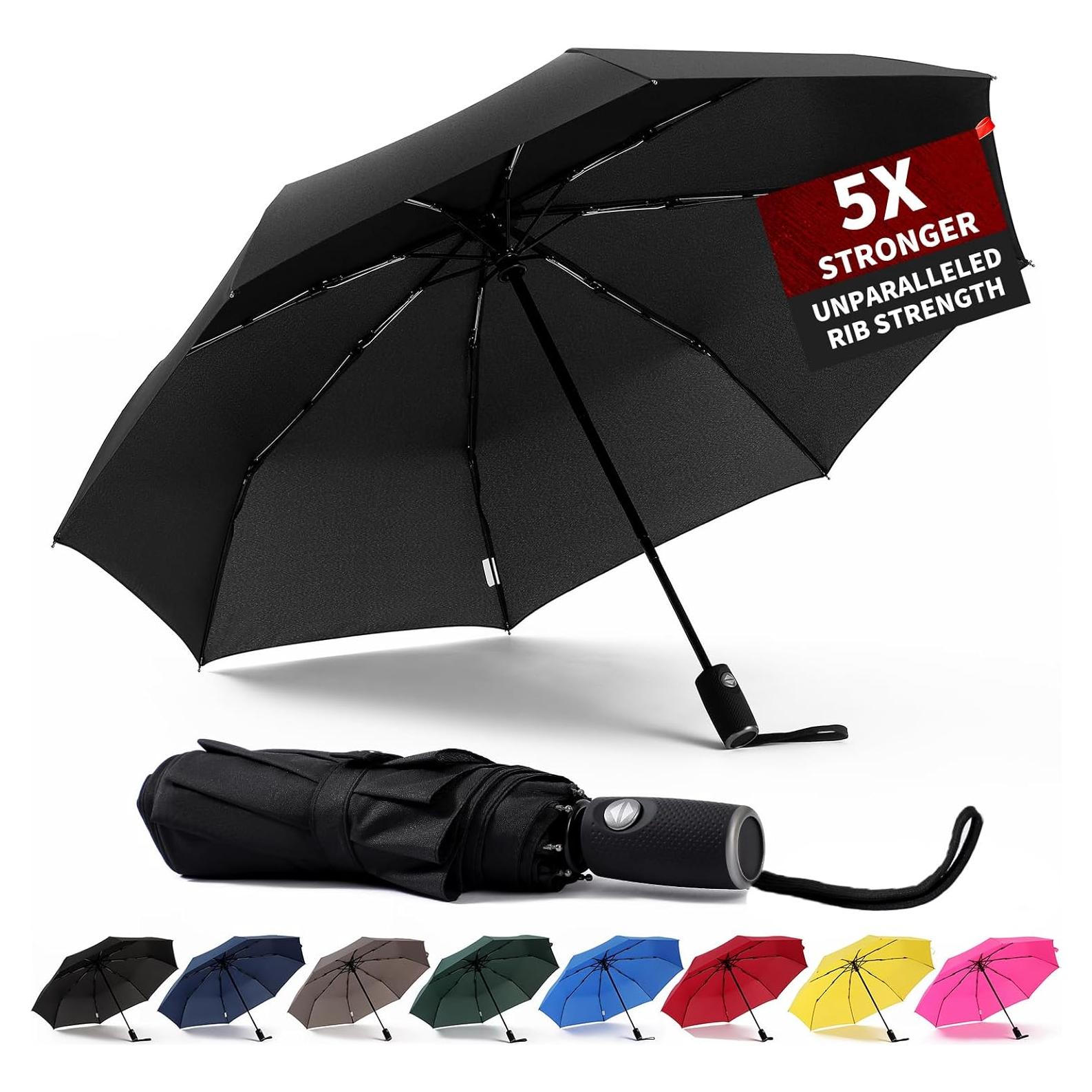Anntrue Windproof Travel Umbrella, Auto Open Close Lightweight Compact Portable Backpack Folding Umbrella, Perfect for Car, Purse, Men and Women (Black)