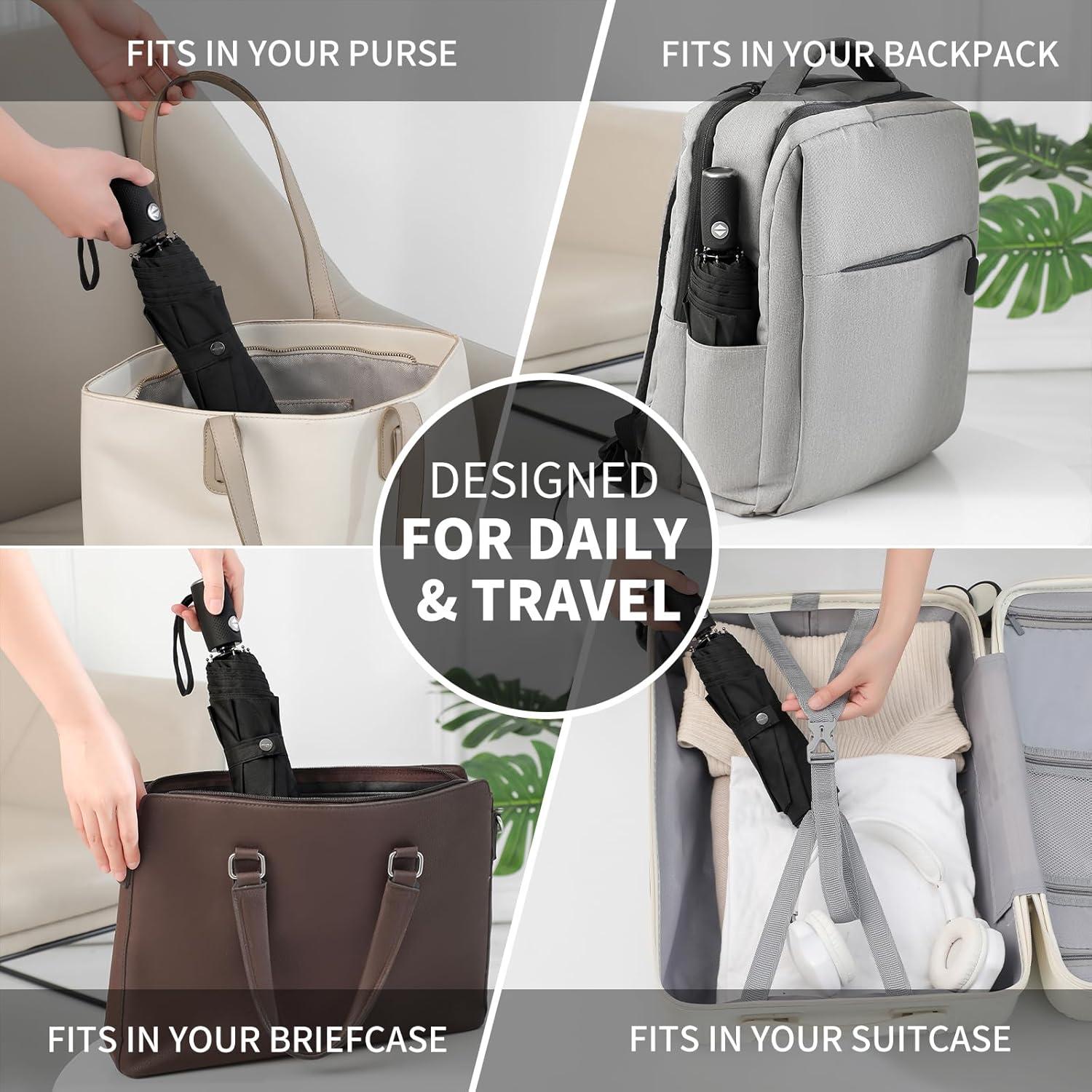 Anntrue Windproof Travel Umbrella, Auto Open Close Lightweight Compact Portable Backpack Folding Umbrella, Perfect for Car, Purse, Men and Women (Black)