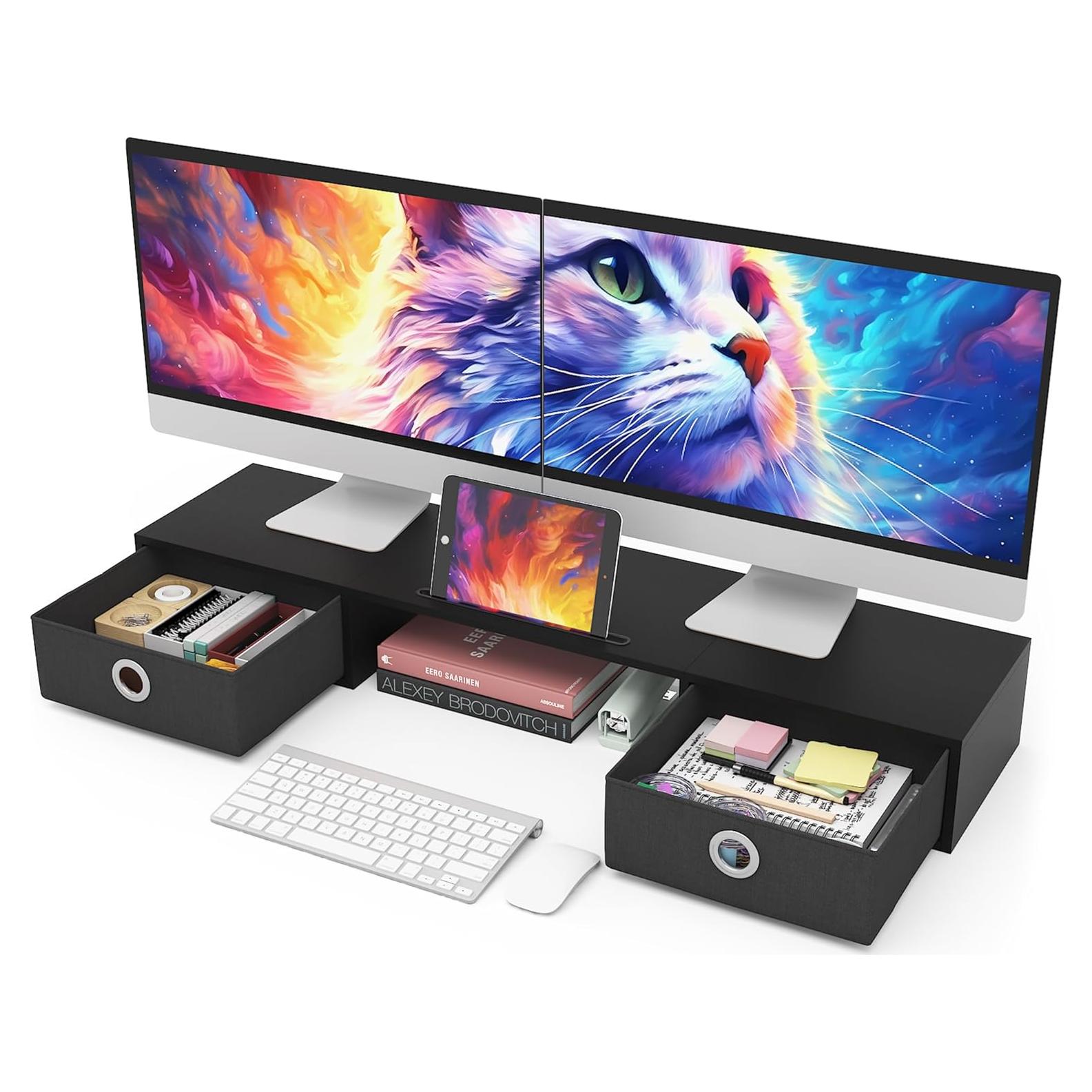 Soporte Doble Monitor WESTREE con 2 Cajones y Diseño Ergonómico