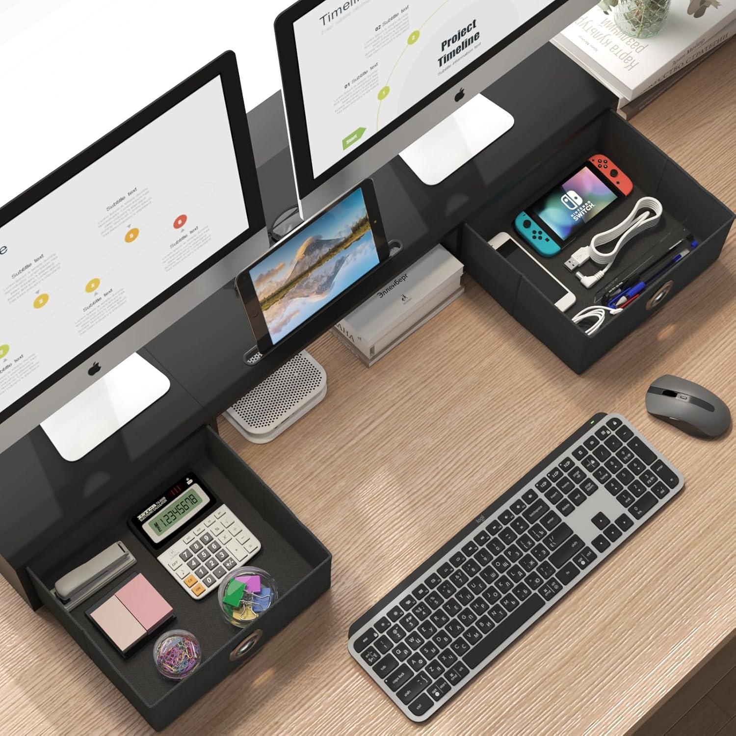 Soporte Doble Monitor WESTREE con 2 Cajones y Diseño Ergonómico