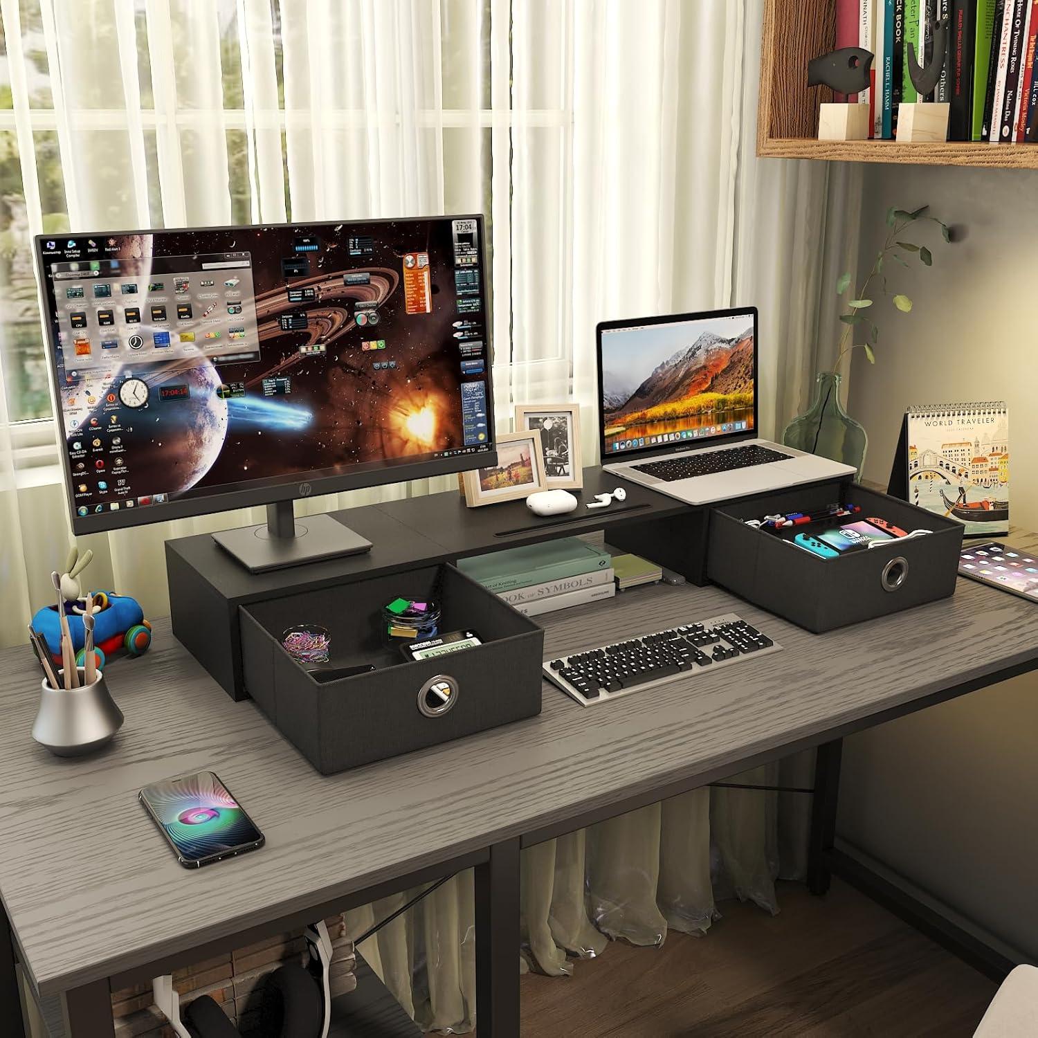 Soporte Doble Monitor WESTREE con 2 Cajones y Diseño Ergonómico