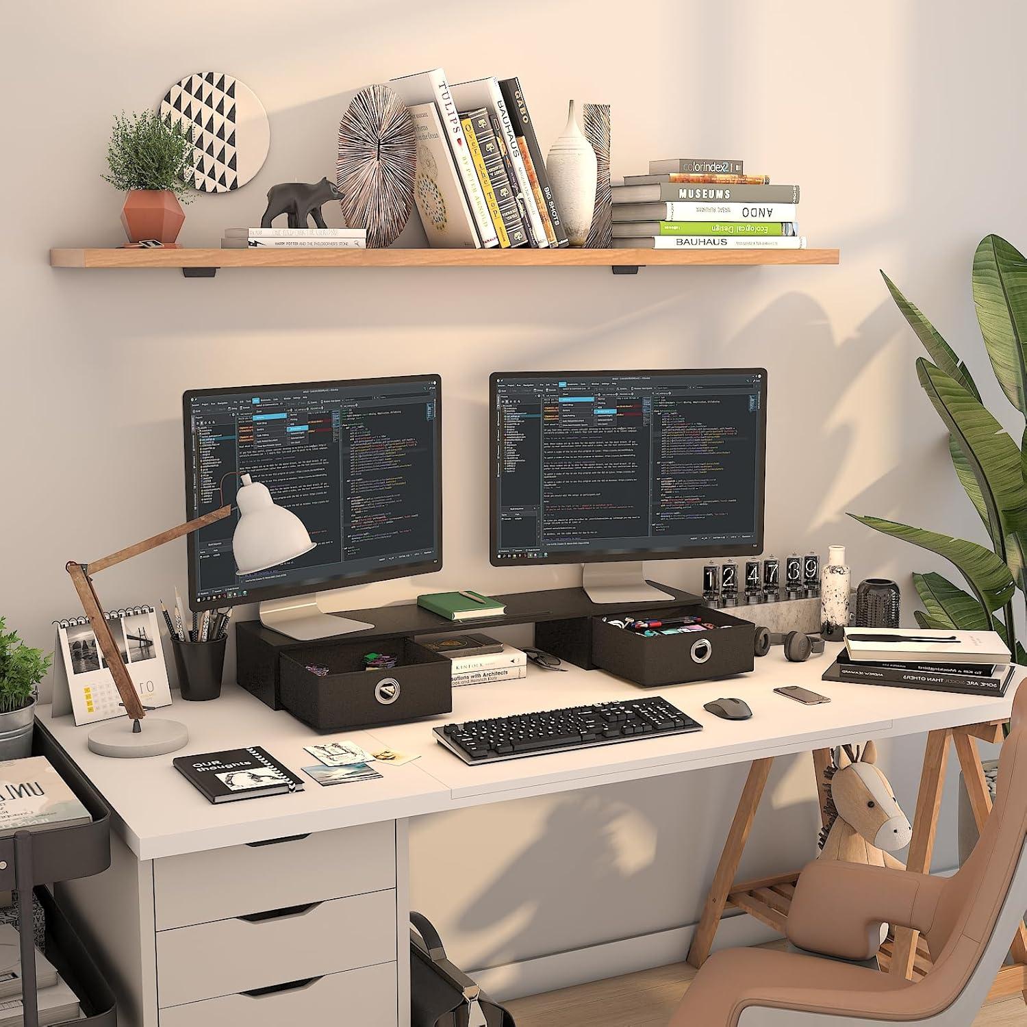 Soporte Doble Monitor WESTREE con 2 Cajones y Diseño Ergonómico