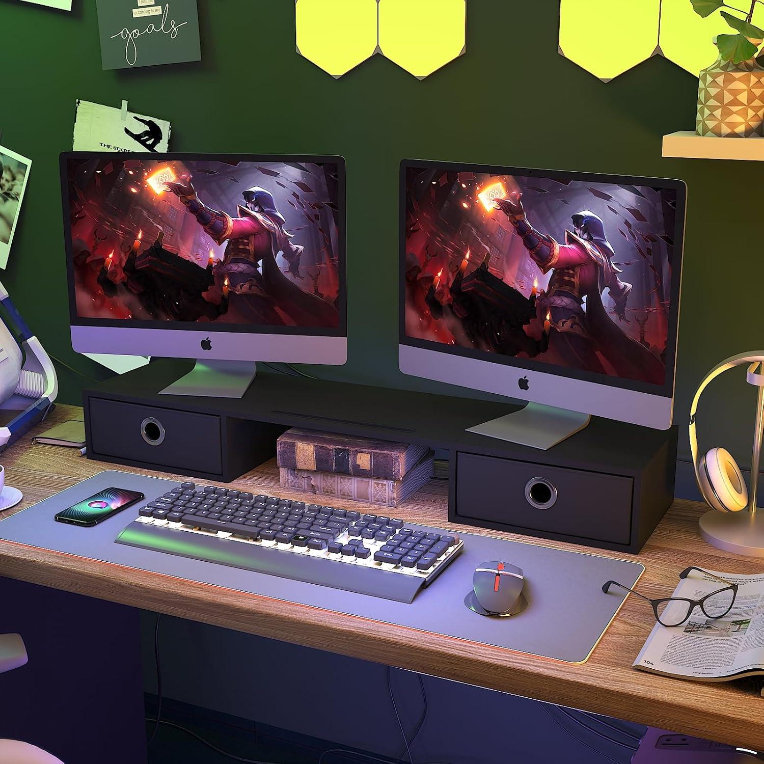 Soporte Doble Monitor WESTREE con 2 Cajones y Diseño Ergonómico