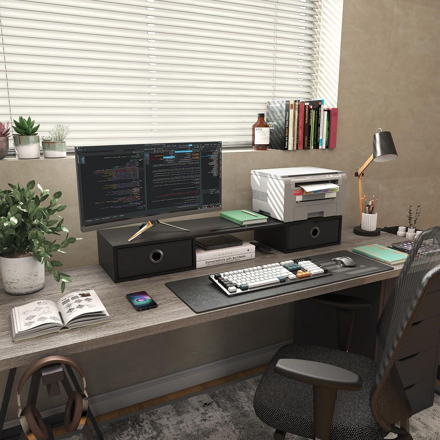 Soporte Doble Monitor WESTREE con 2 Cajones y Diseño Ergonómico