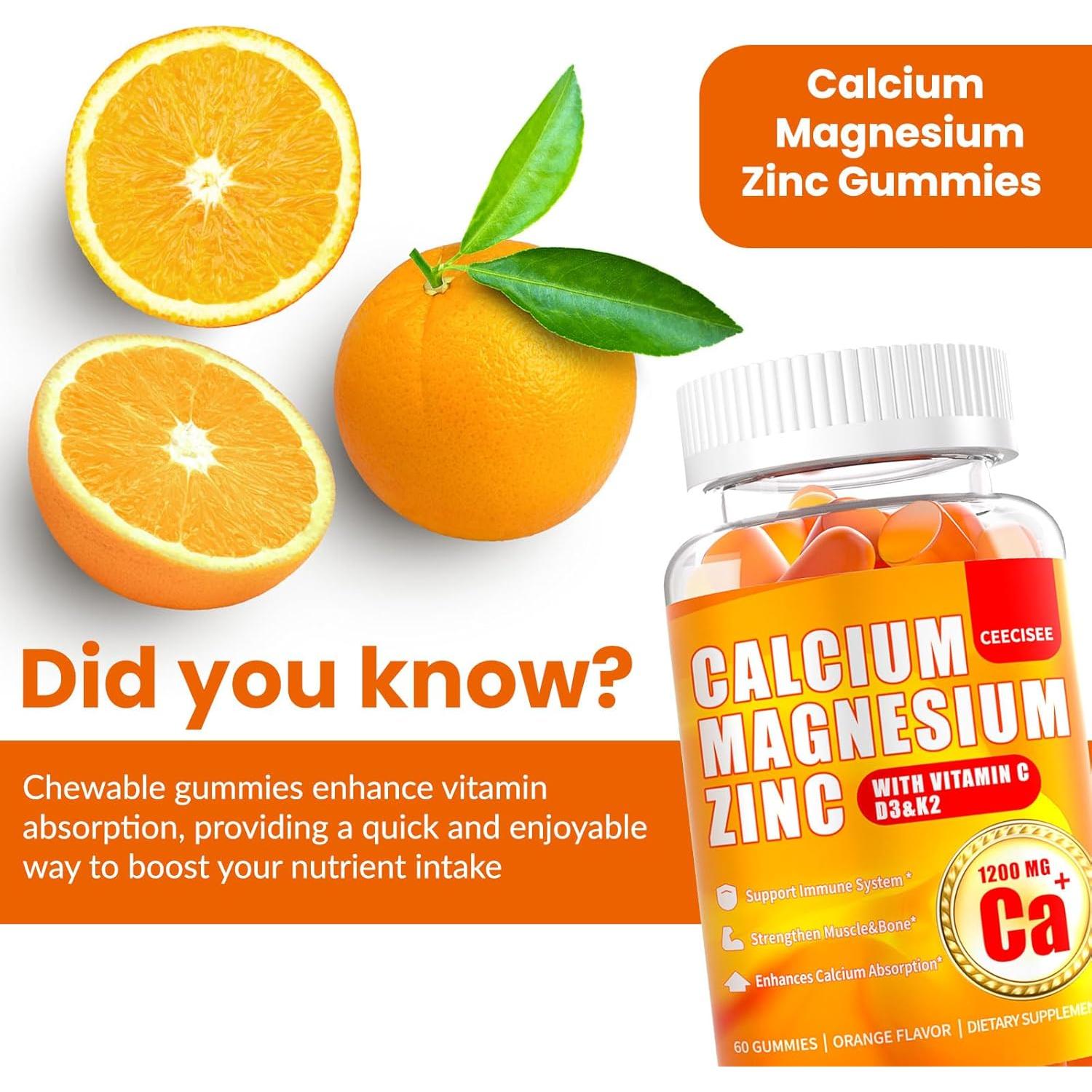 Gomitas Veganas de Calcio, Magnesio y Zinc Ceecisee 120 Unidades