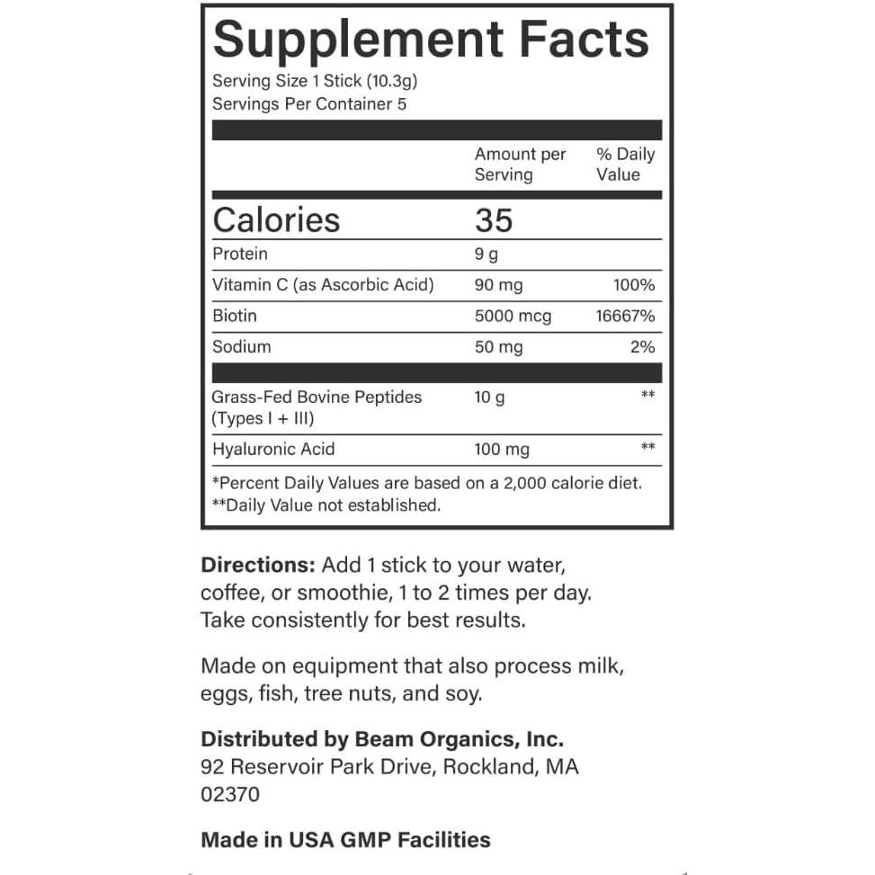 Polvo de Colágeno Beam 10.2g - Colágeno Tipo 1 y 3 con Biotina