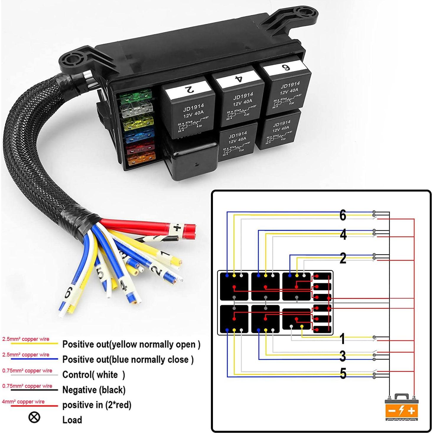 Caja de Fusibles y Relés 12V Gebildet 6 Vías Impermeable
