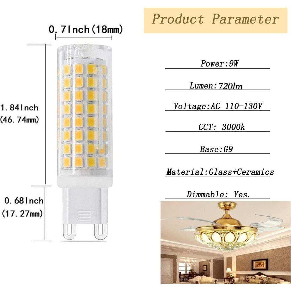 Bombilla LED G9 SYXKJ 7W 720lm Regulable Blanca Cálida 3000K Paquete de 4