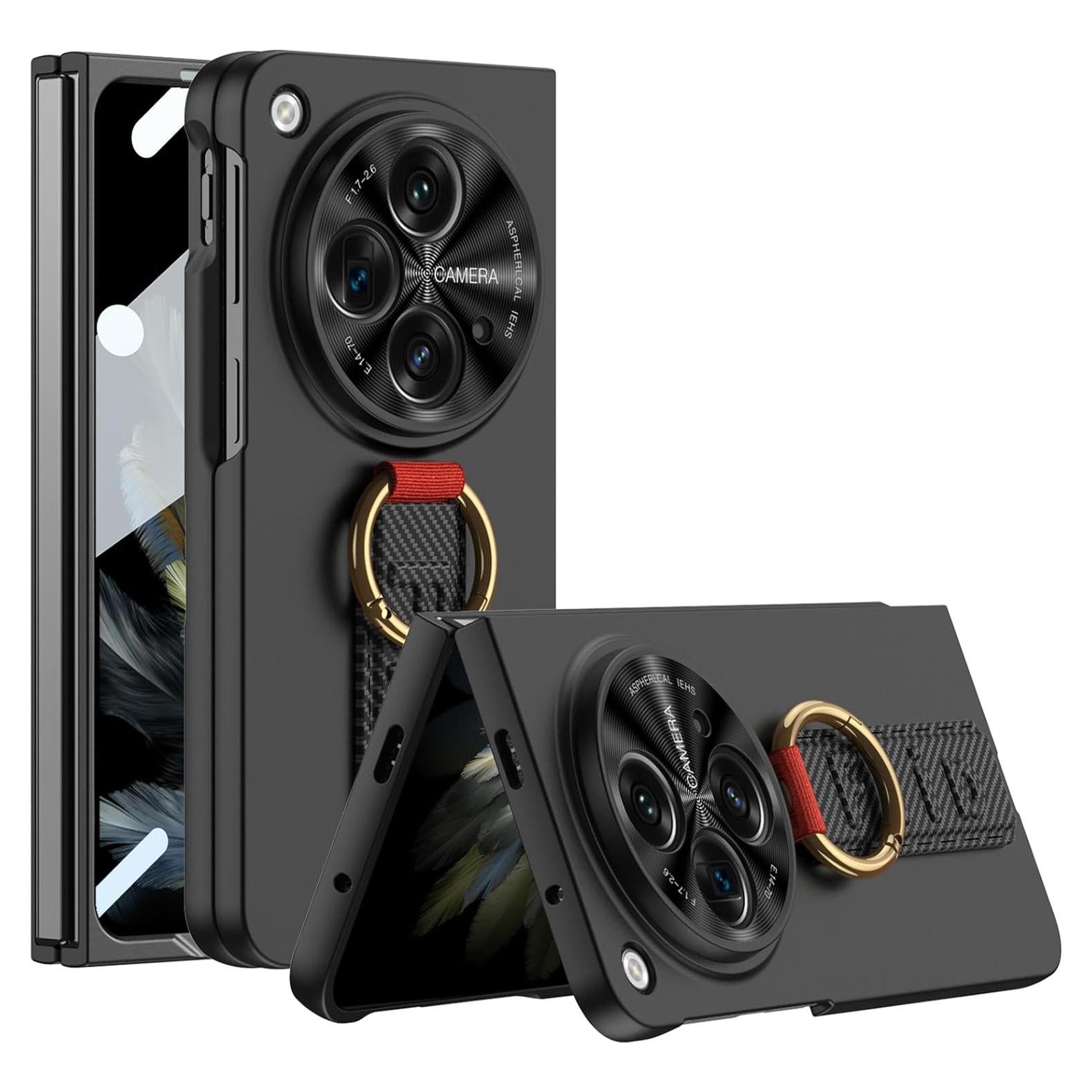 Funda NINKI para OnePlus Open Fibra de Carbono con Correa