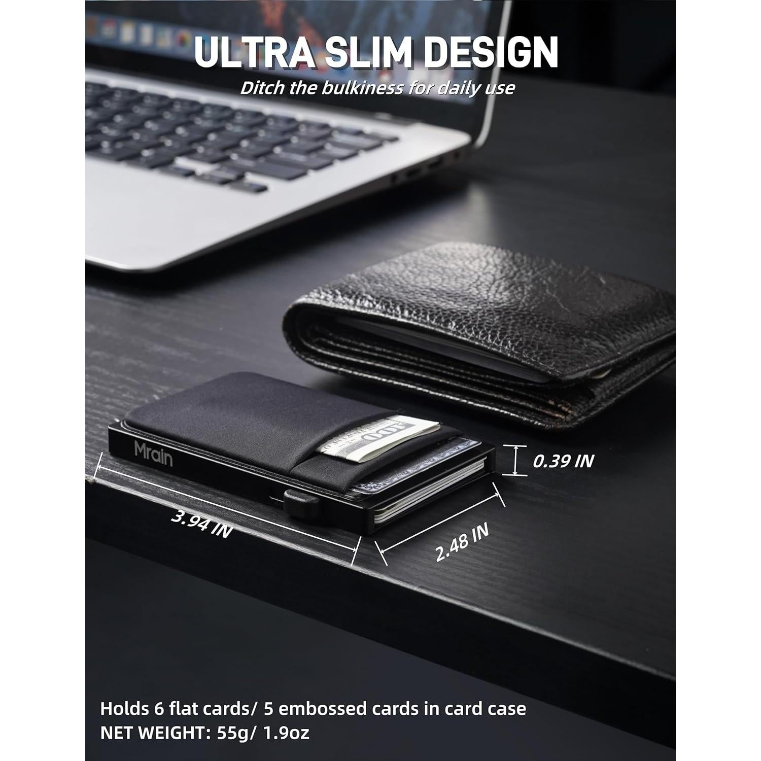 Billetera Slim Mrain Negra Metálica con Bloqueo RFID