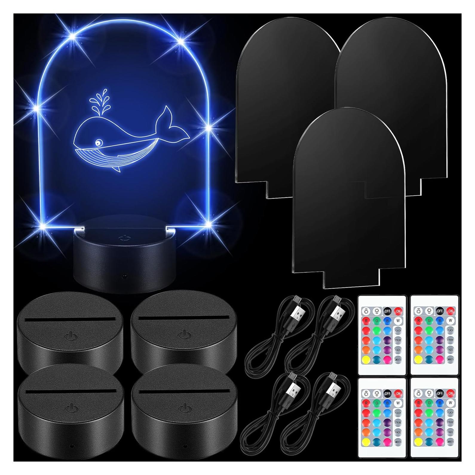 Set de 4 Lámparas LED 3D Honoson con Hojas Acrílicas DIY