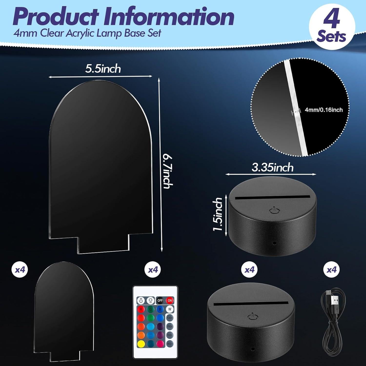 Set de 4 Lámparas LED 3D Honoson con Hojas Acrílicas DIY