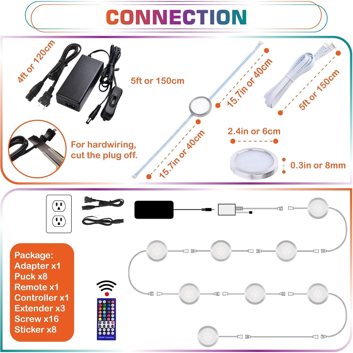 Kit de Luz LED RGBWW Lvyinyin 8 Pucks Regulables 120V