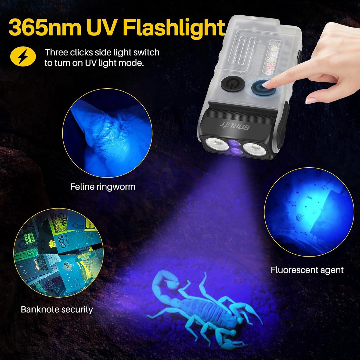 Linterna BORUIT V20 EDC USB C 1000 Lúmenes Luz UV 365nm