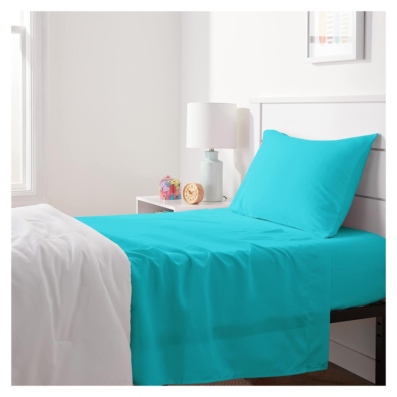 Juego de Sábanas Individual Microfibra Amazon Basics 3 Piezas Aqua