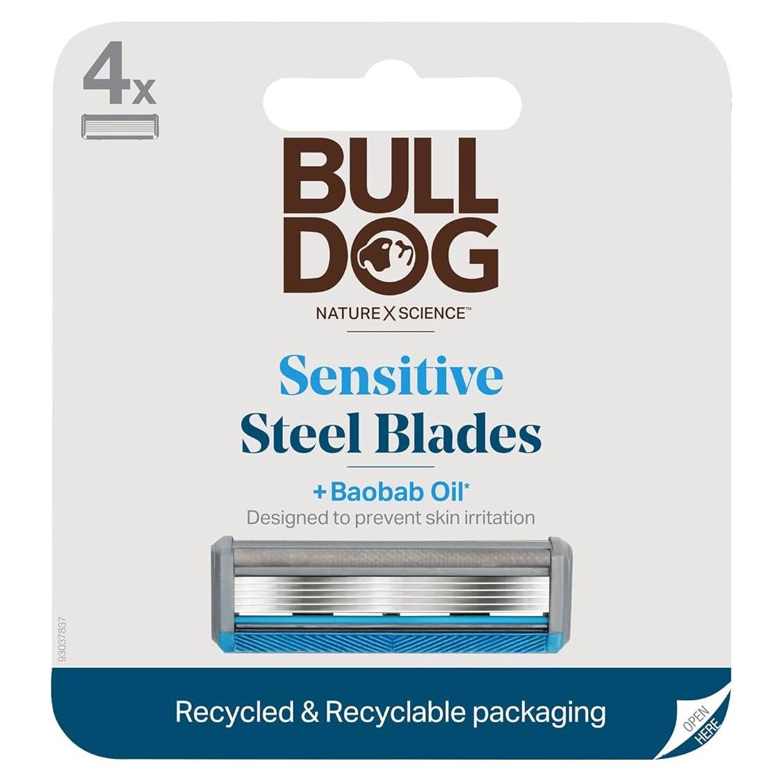 Recambios de cuchillas de afeitar Bulldog para piel sensible - 4 unidades