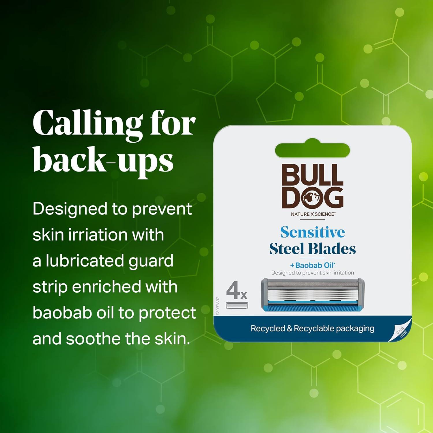 Recambios de cuchillas de afeitar Bulldog para piel sensible - 4 unidades