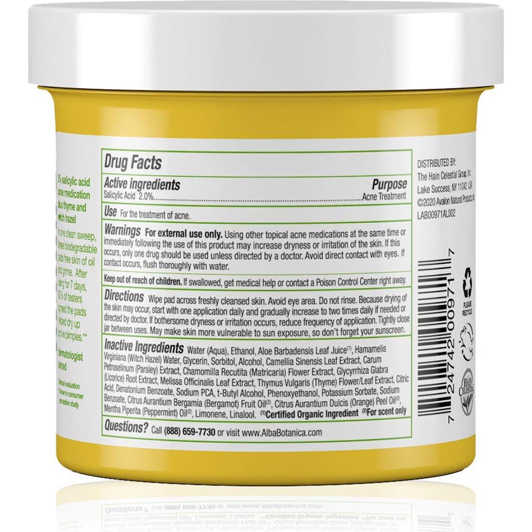 Almohadillas Anti-Acné Alba Botanica 60 Unidades 2% Ácido Salicílico