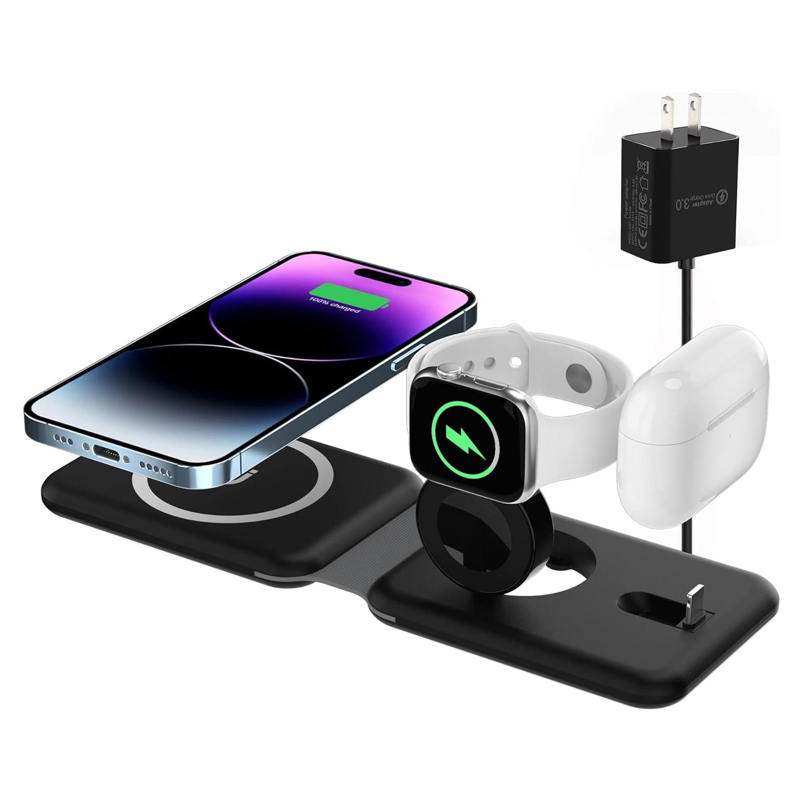 Cargador Inalámbrico 3 en 1 JingLang Base Rápida Negro