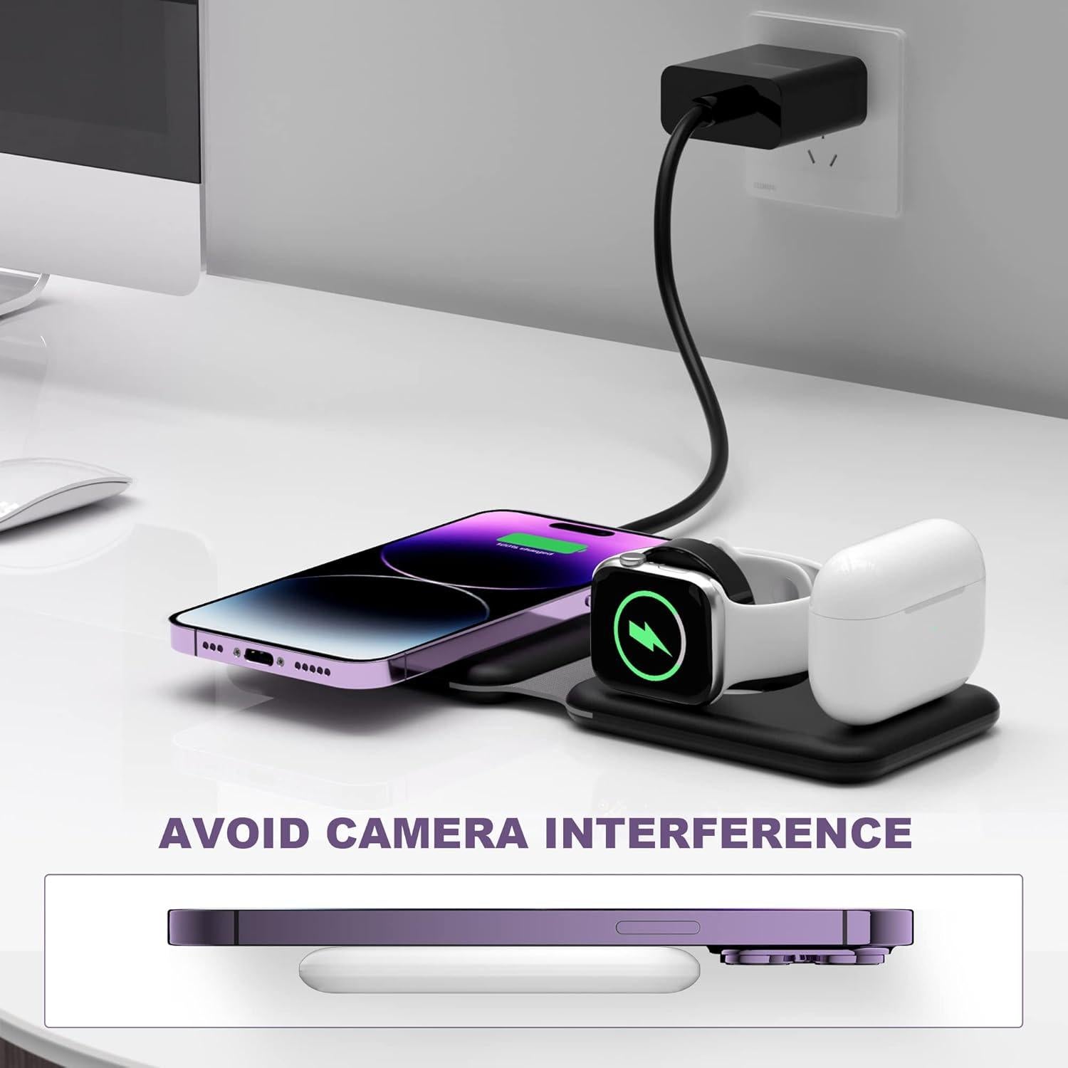 Cargador Inalámbrico 3 en 1 JingLang Base Rápida Negro