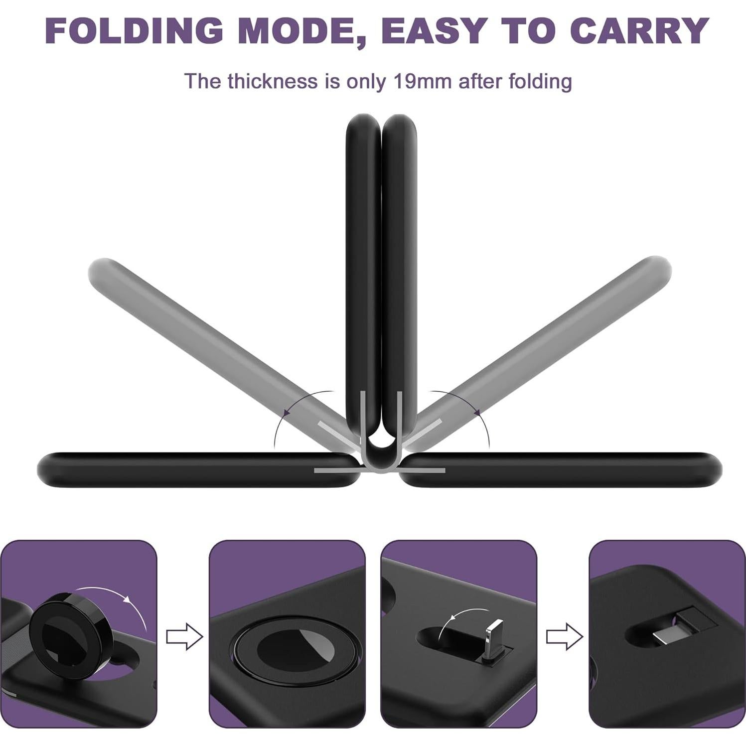 Cargador Inalámbrico 3 en 1 JingLang Base Rápida Negro