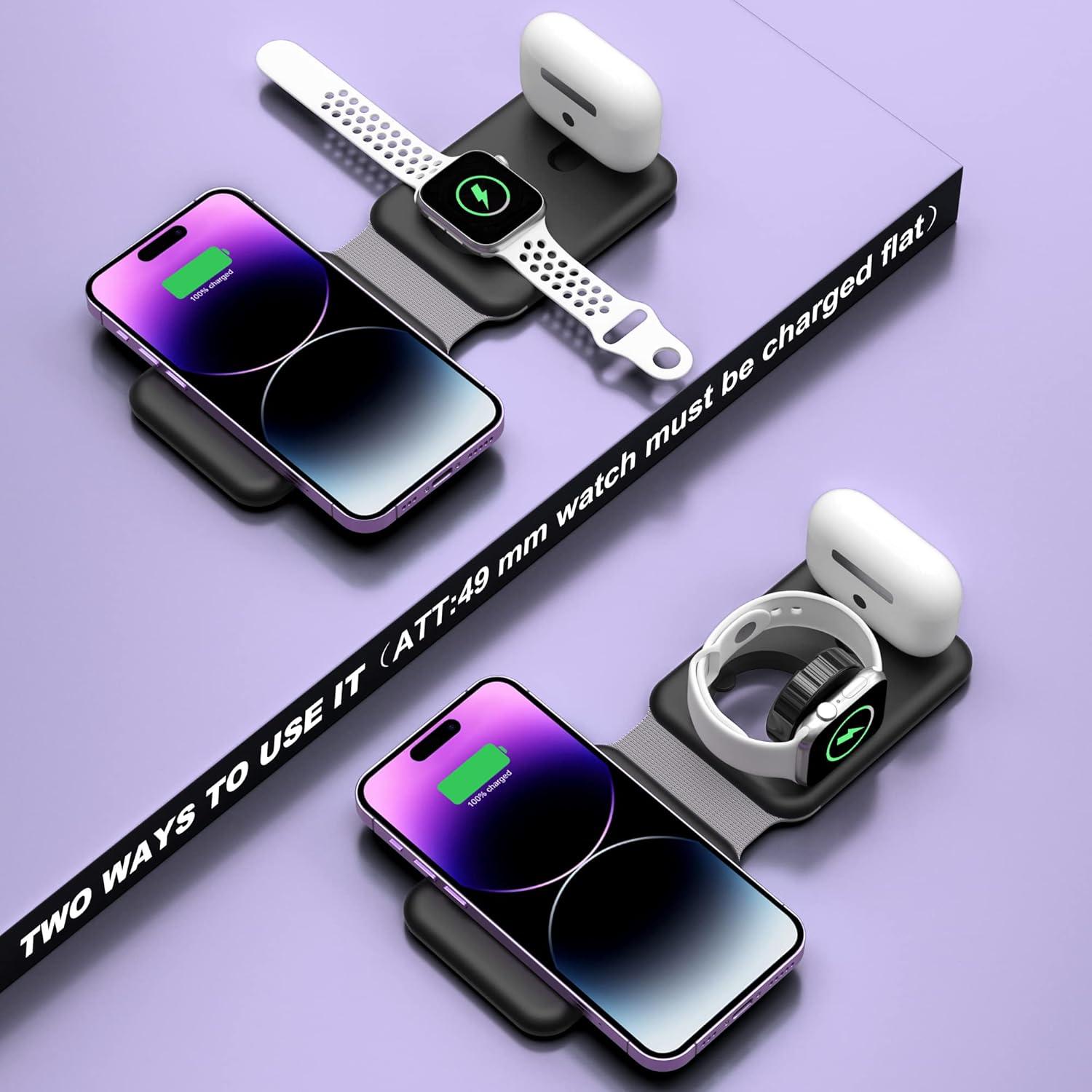 Cargador Inalámbrico 3 en 1 JingLang Base Rápida Negro