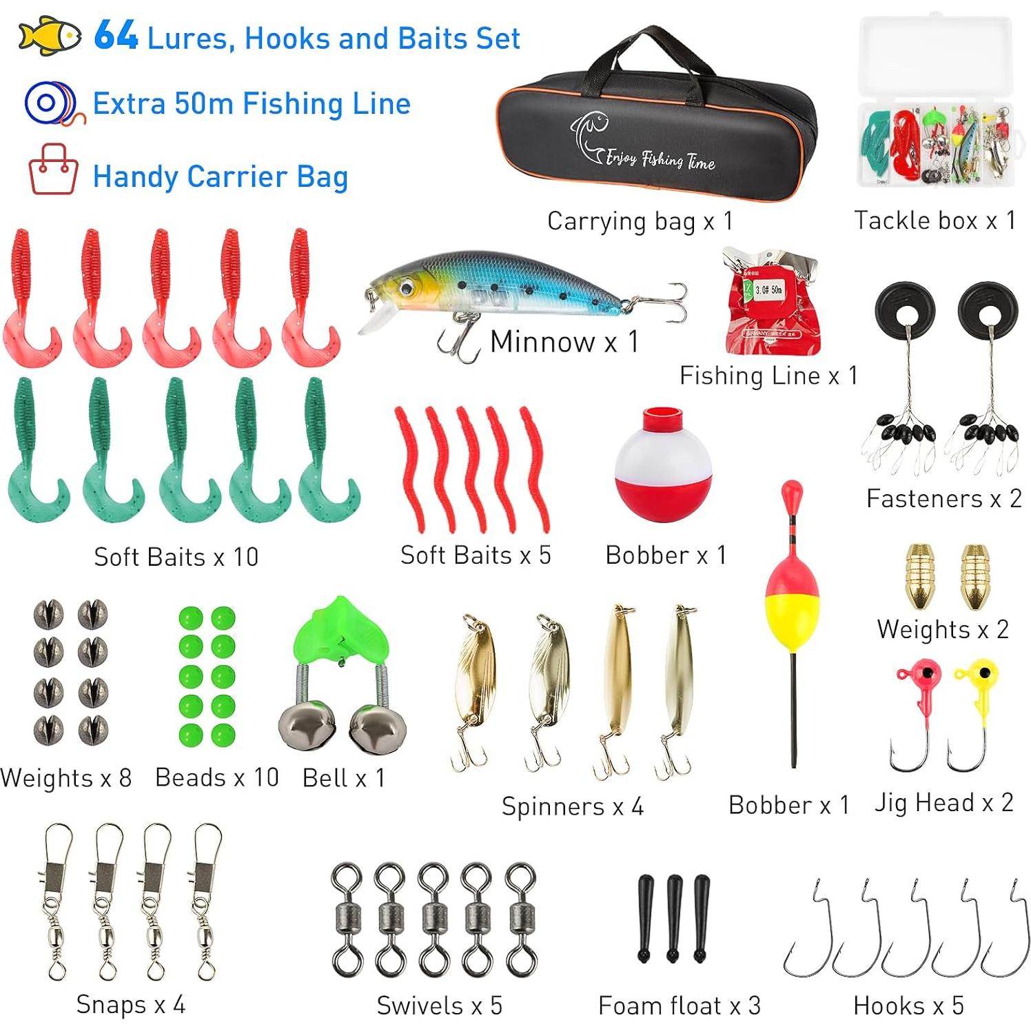 Kit de Caña de Pescar Ehowdin 1.5m para Niños con Carrete