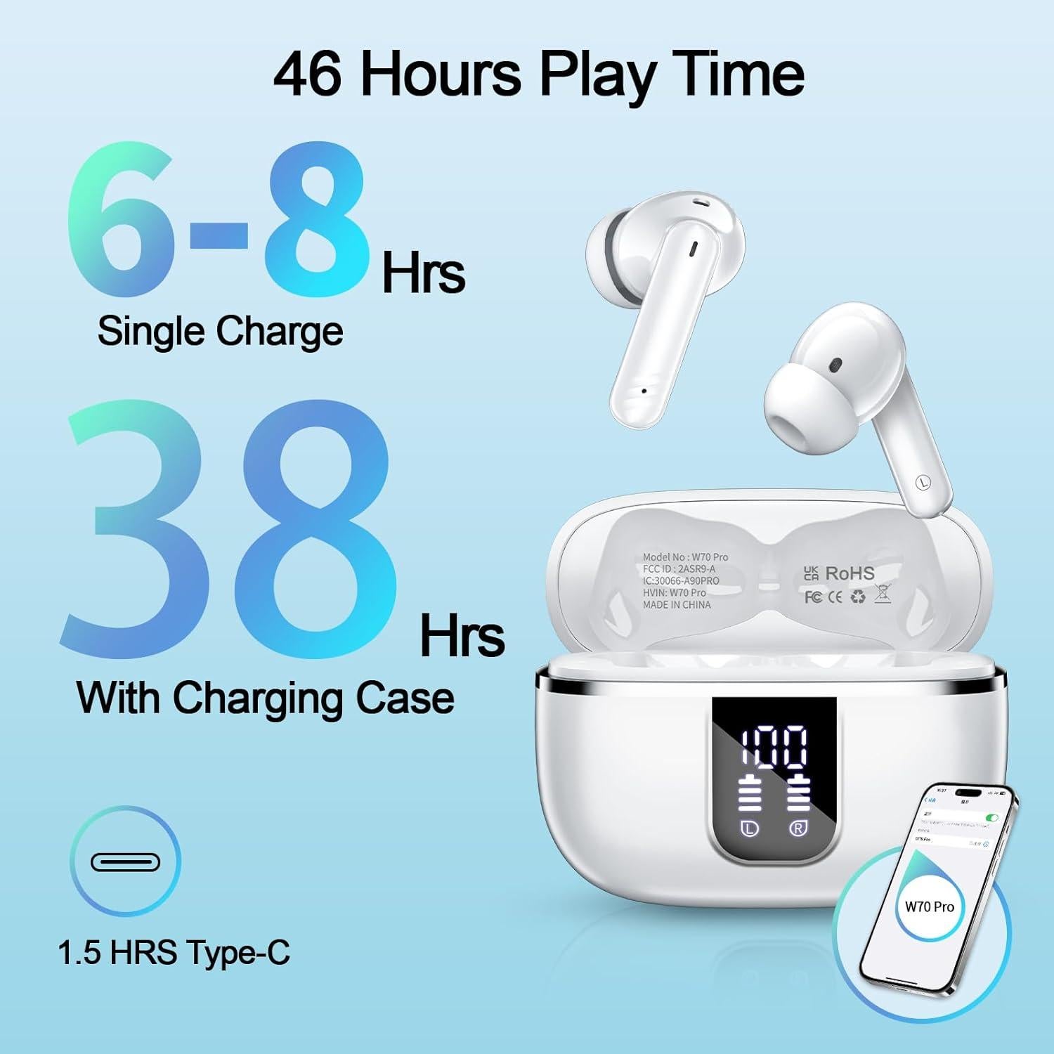 Auriculares Inalámbricos OWMSIC W70 Pro Bluetooth 5.4 IPX7