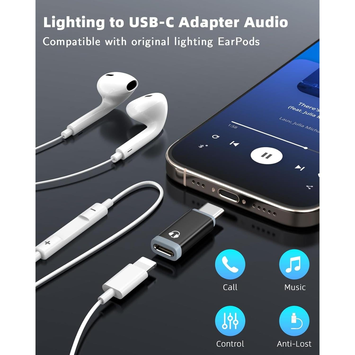 Adaptador de Lightning a USB-C MoKo para Auriculares - Negro