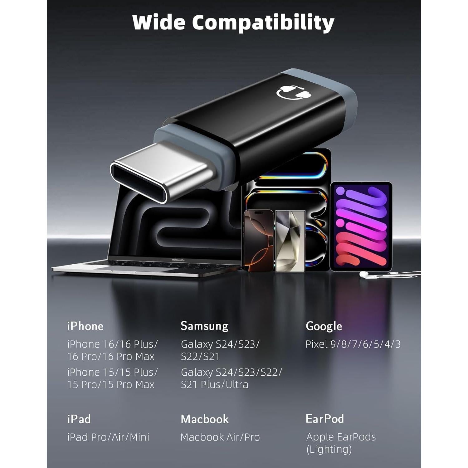 Adaptador de Lightning a USB-C MoKo para Auriculares - Negro