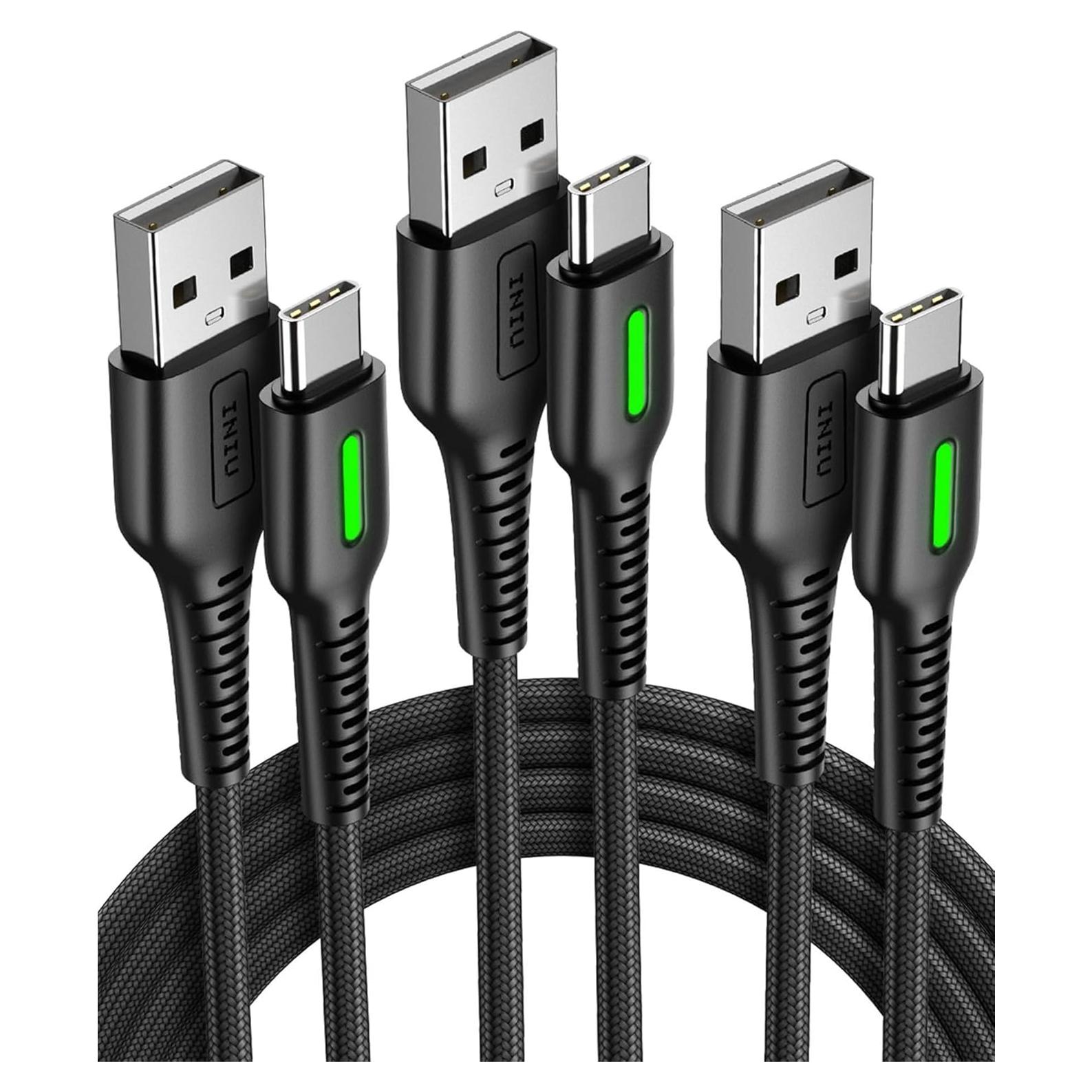 Cable USB C INIU 3 Paquetes (0.5m y 2m) Carga Rápida 3.1A