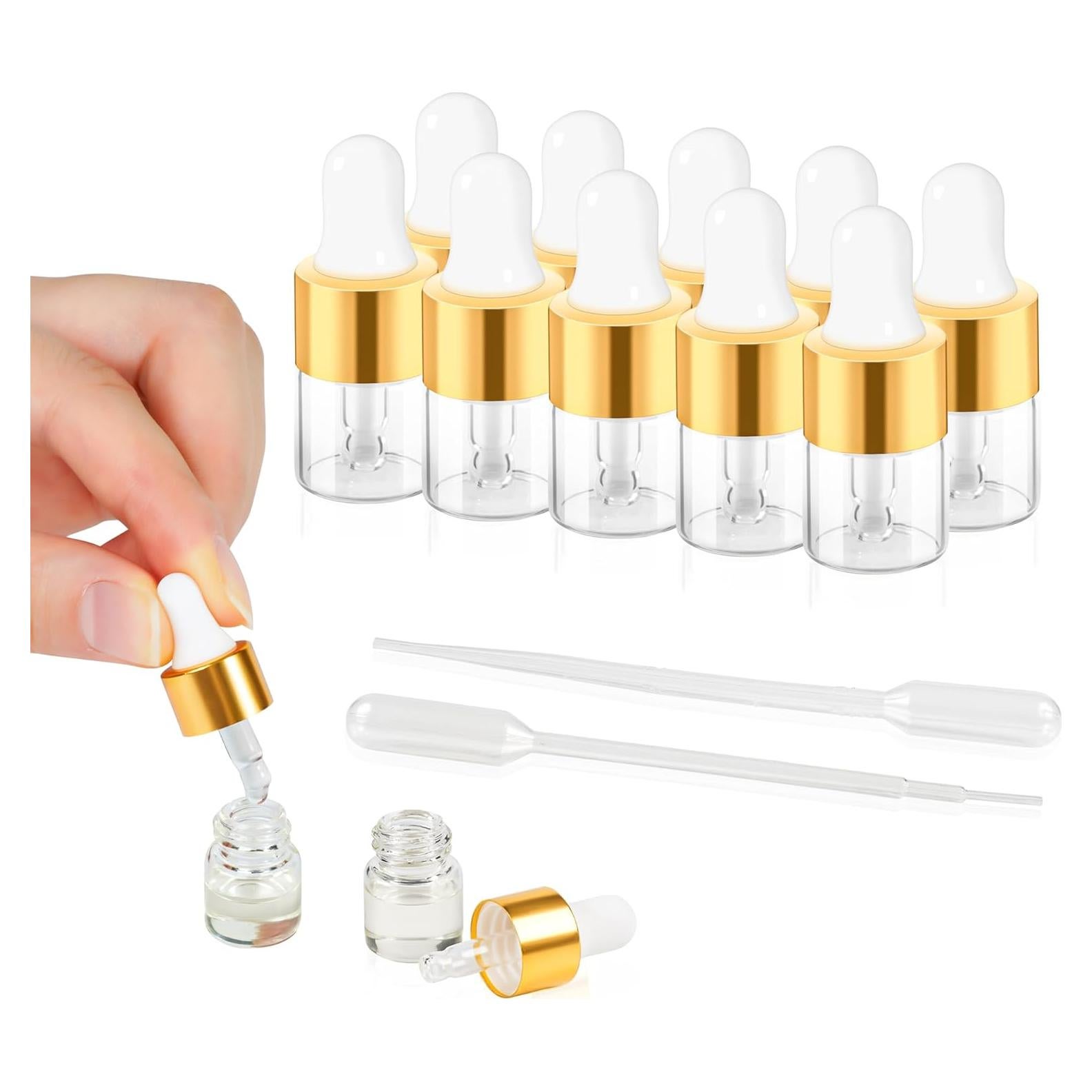 10 Botellas de Cuentagotas de Vidrio ETTSNU 1ml A Prueba de Fugas