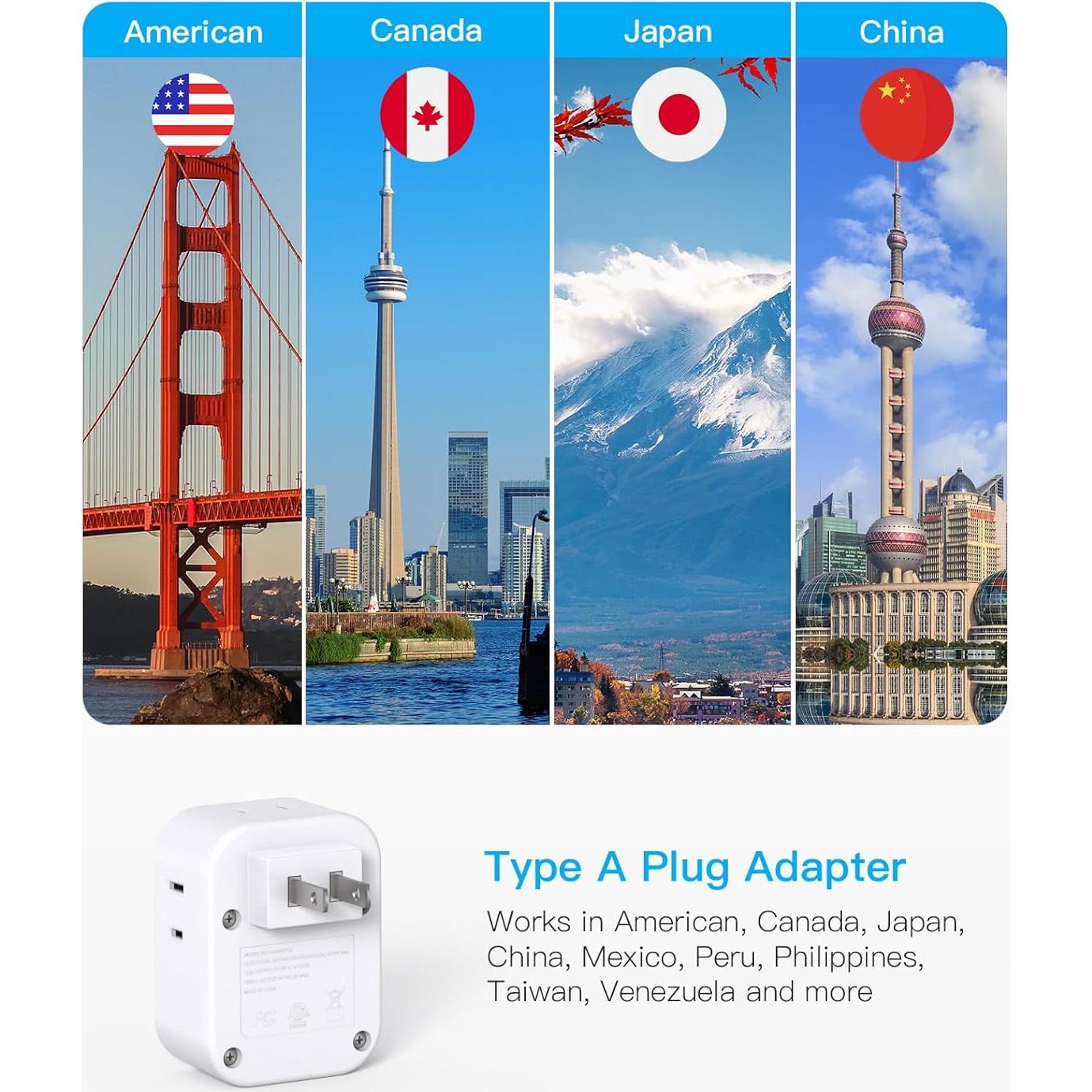 Adaptador de Enchufe HANYCONY Tipo A a Japón con 4 USB
